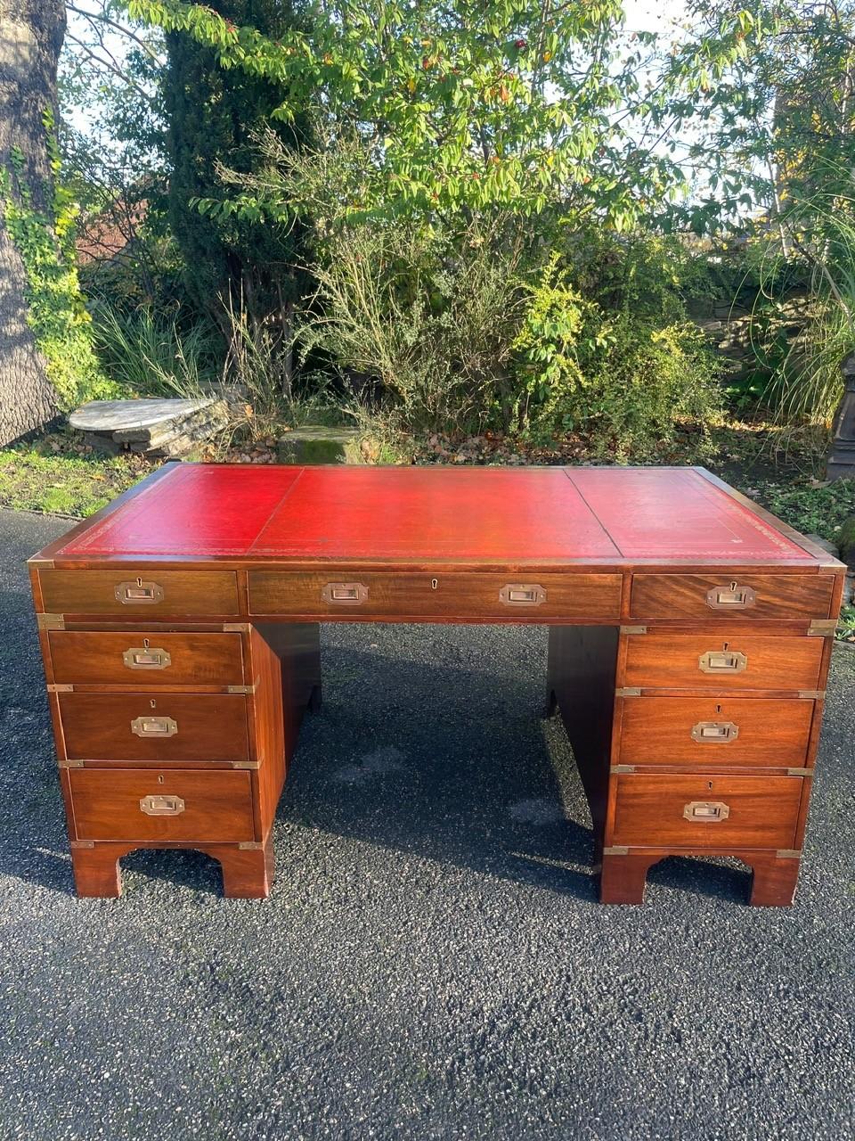 Brass Bound Mahogany Military Campaign Desk 5ft X 3ft (1 of 16)