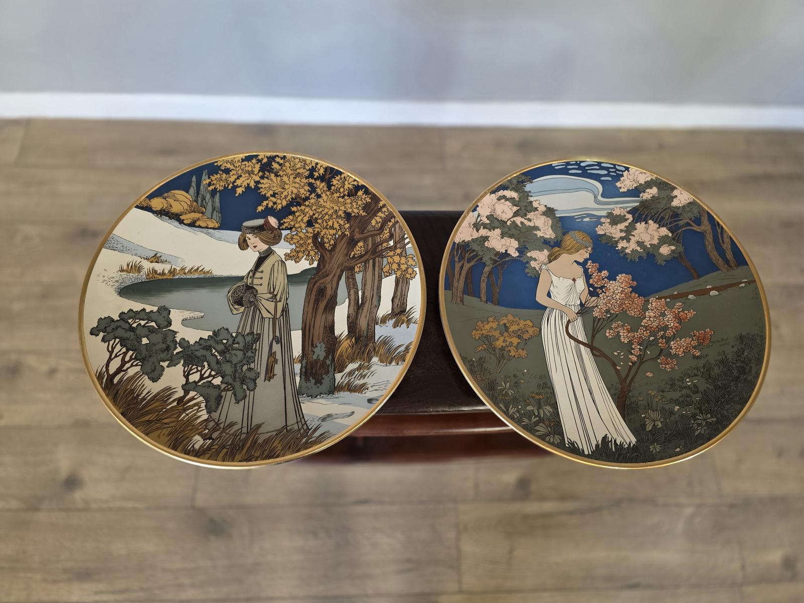 Pair of Mettlach Art Nouveau Syle Ceramic Circular Plaques (1 of 6)