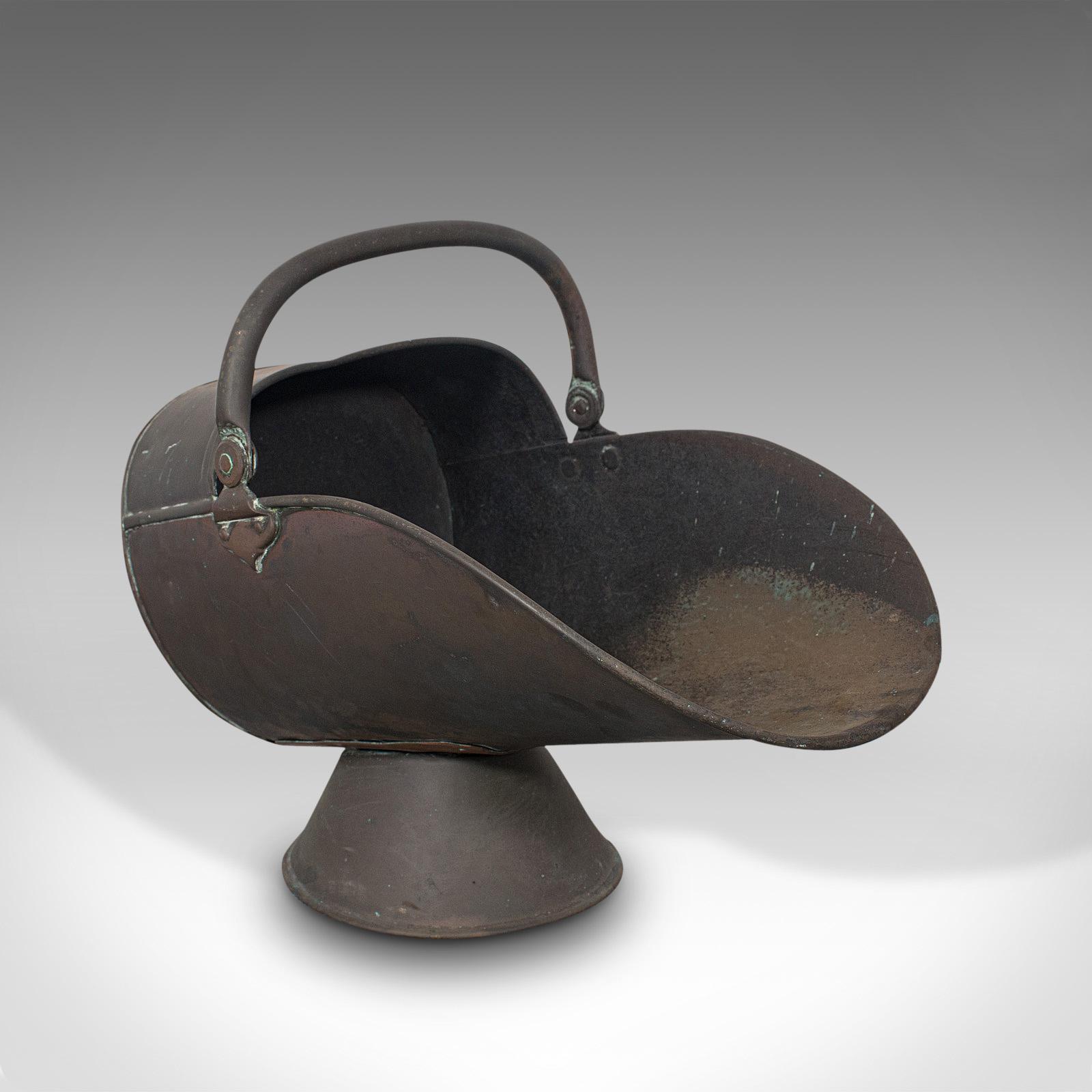 Antique Helmet Scuttle, English, Copper, Fireside, Coal, Bucket, Victorian c.1870 (1 of 10)