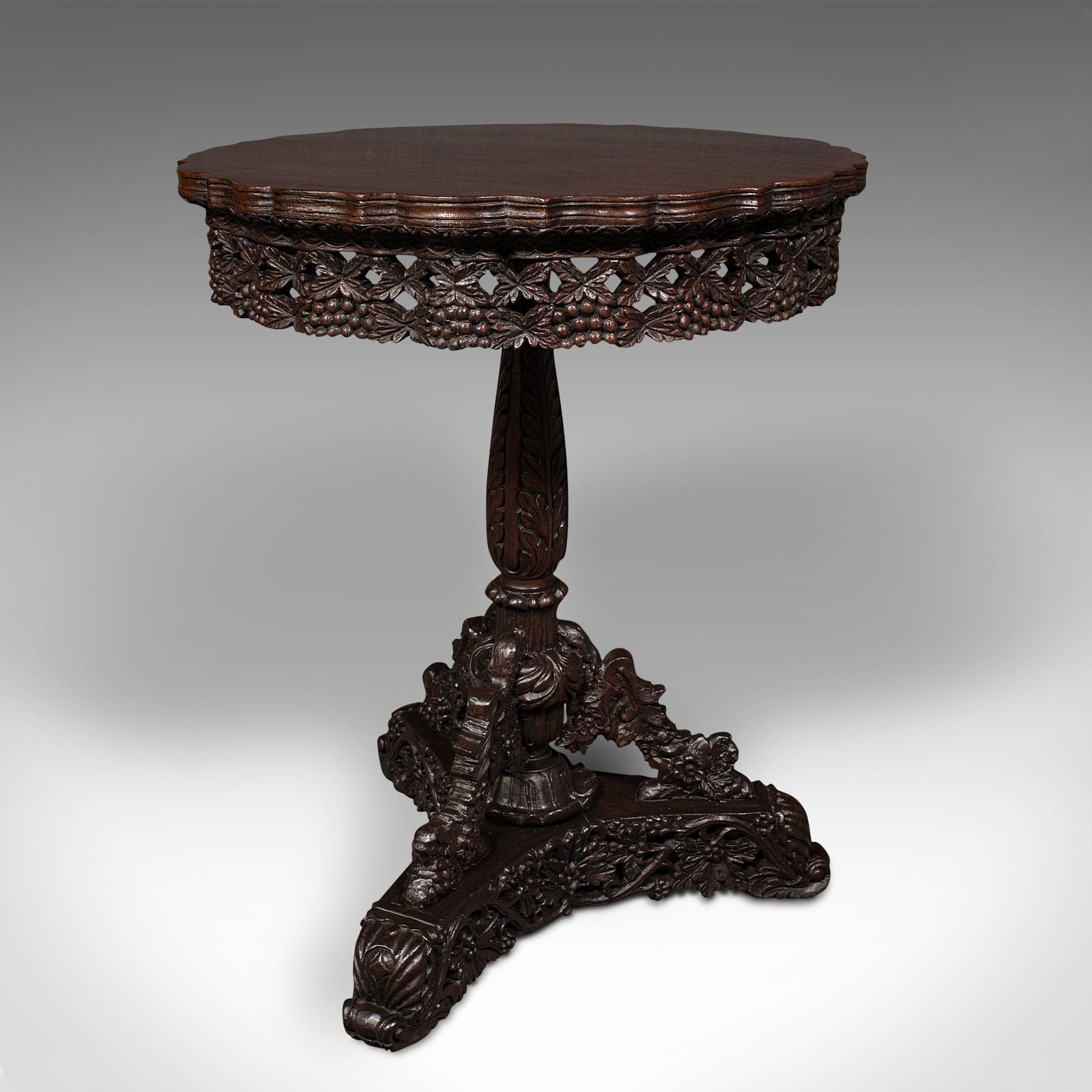 Antique Carved Lamp Table, Anglo Indian, Teak, Tilt Top, Colonial, Victorian (1 of 12)