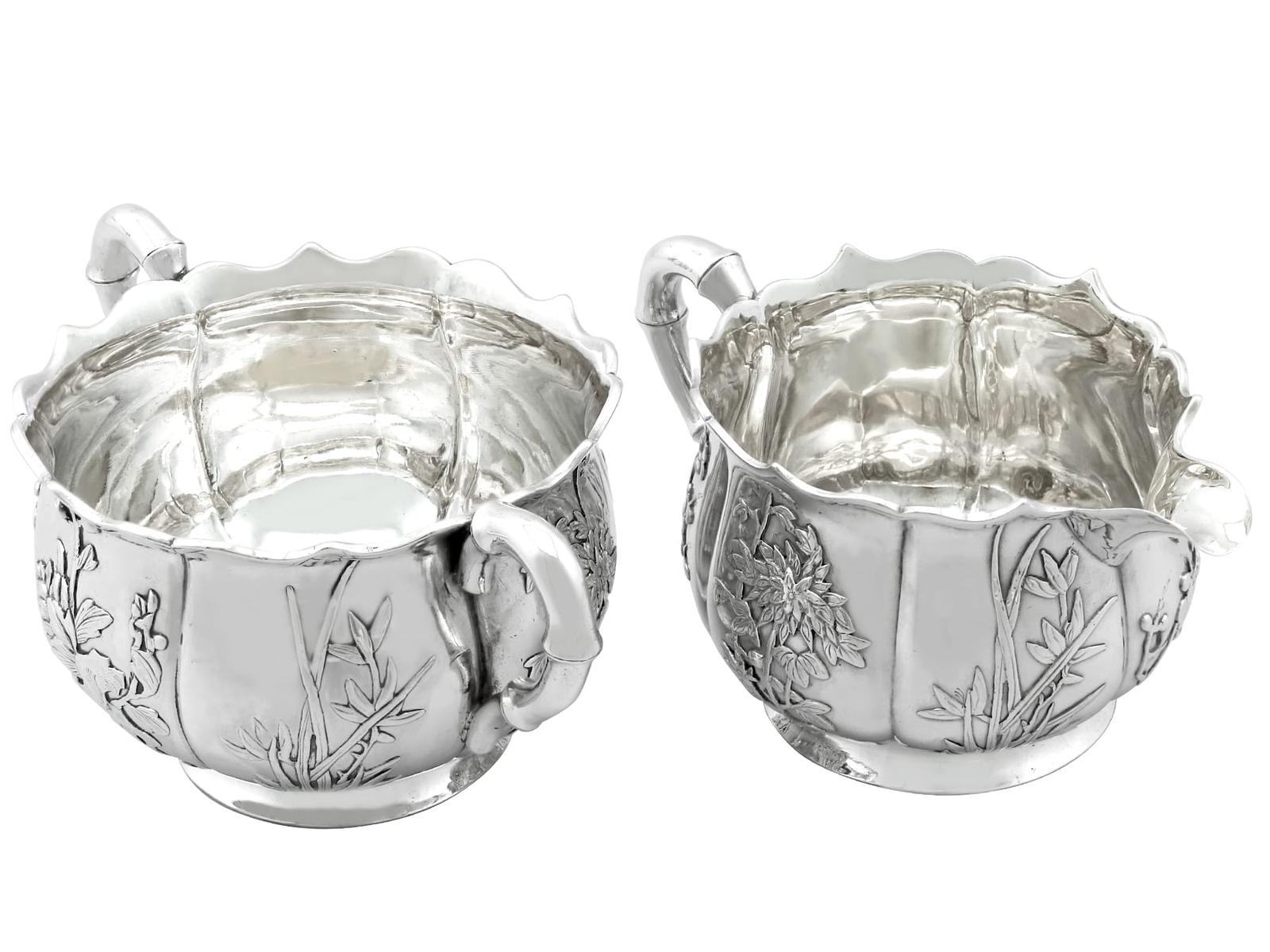 Antique Chinese Export Silver Cream Jug & Sugar Bowl c.1900 (1 of 11)