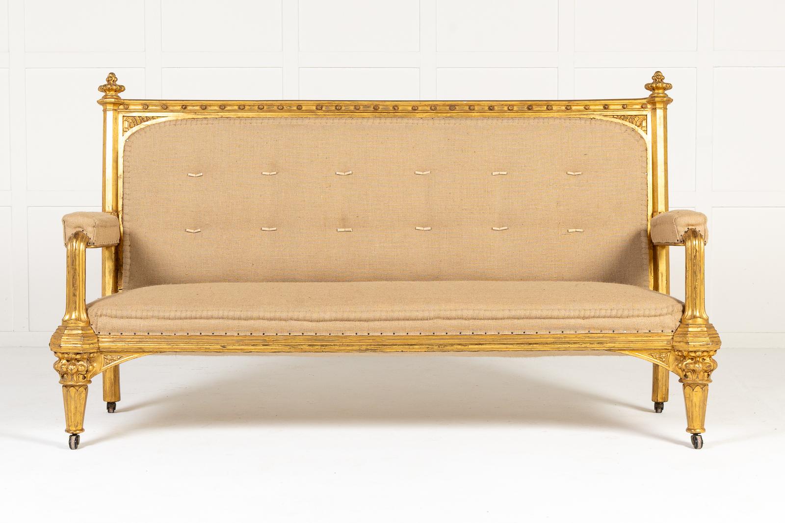 Large 19th Century English Giltwood Country House Sofa (1 of 9)