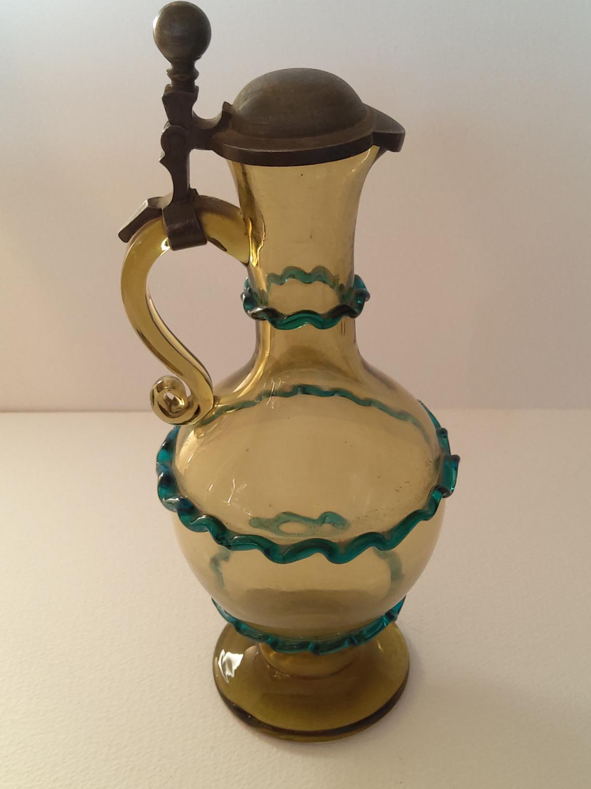 19th Century Light Yellow Glass Pewter Lidded Jug (1 of 6)