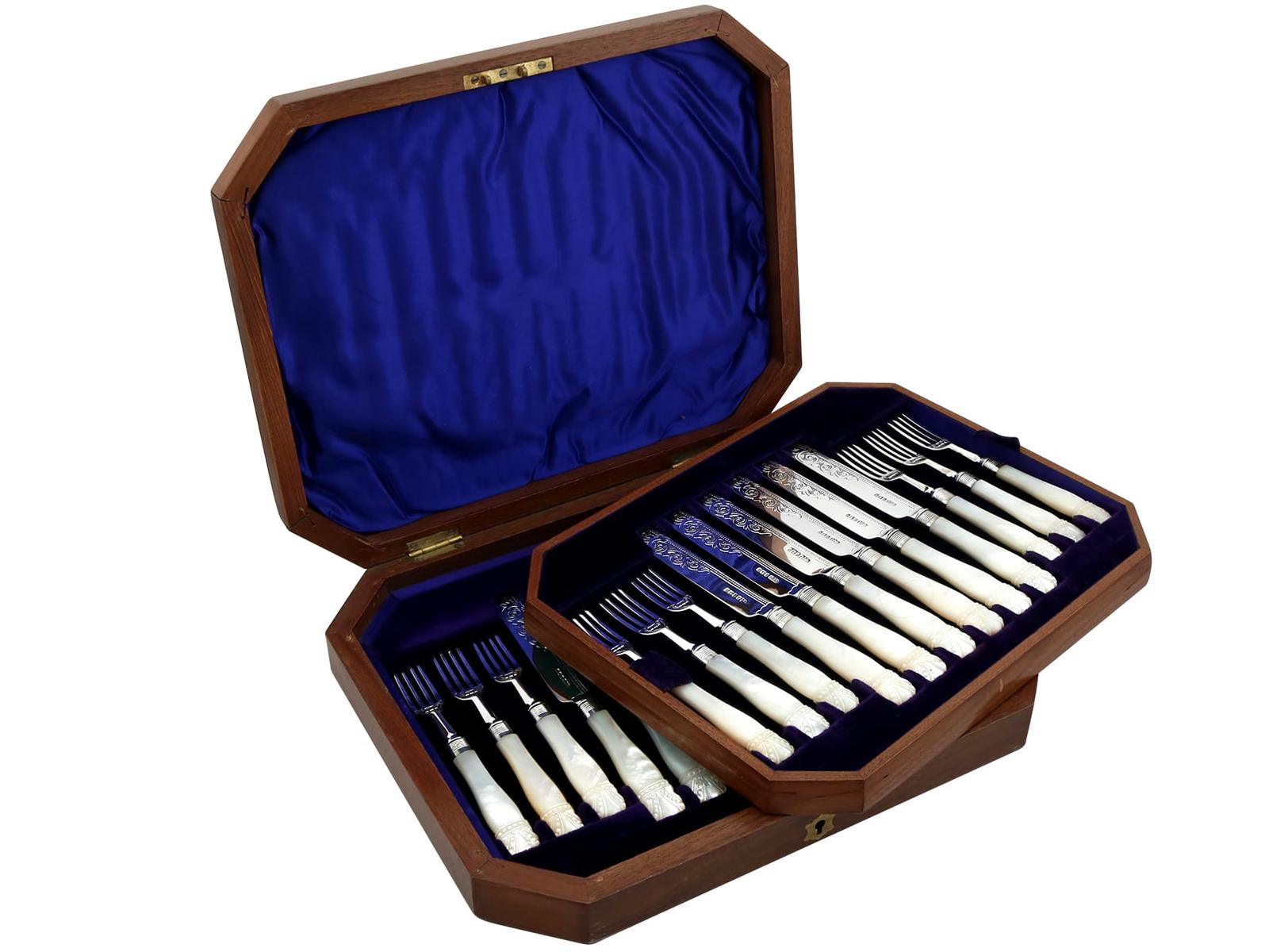 Antique Victorian Sterling Silver and Mother of Pearl Fruit/dessert Service (1 of 13)