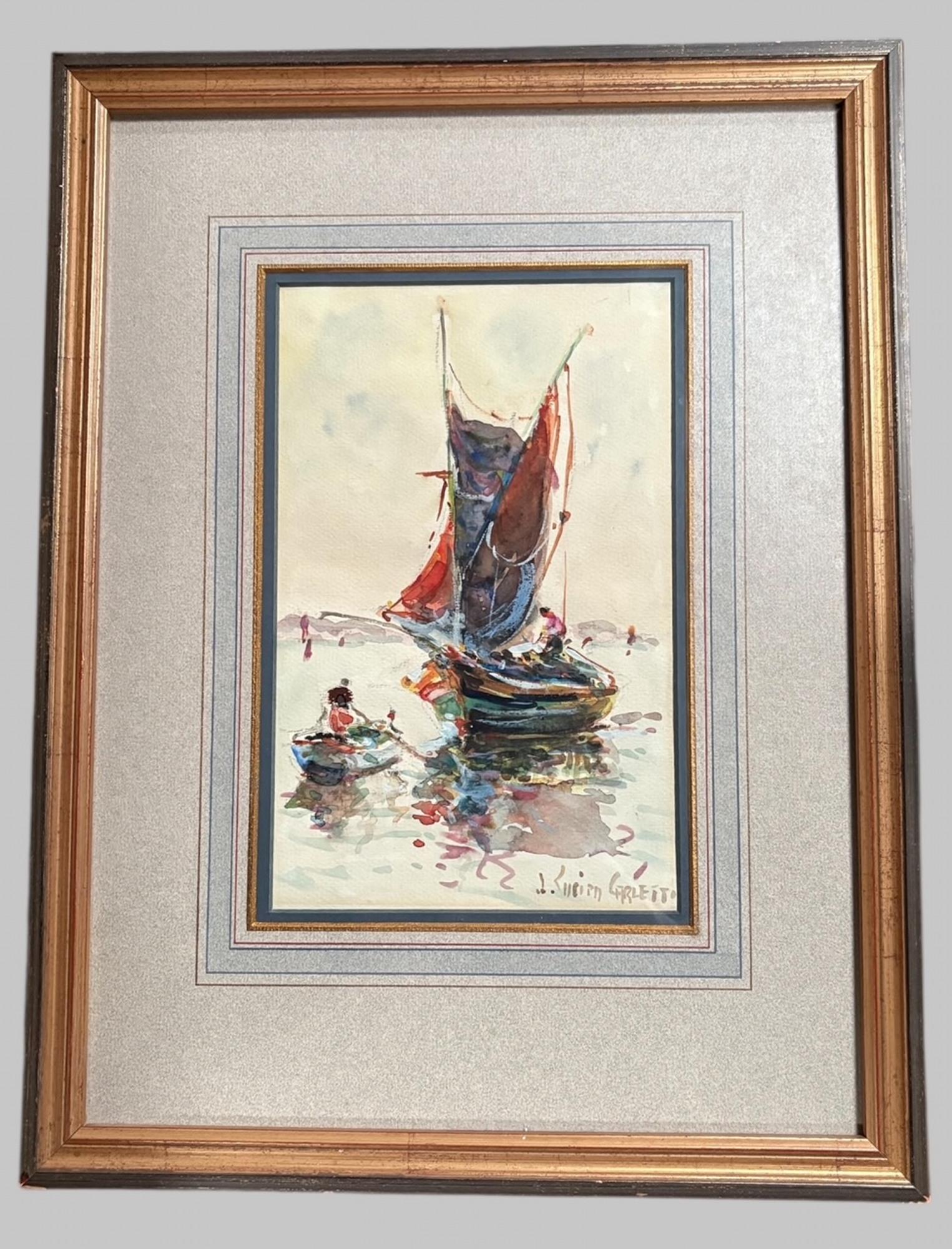 J. Lucien Grellet (French) - Colourful Watercolour Harbour Scene (1 of 4)