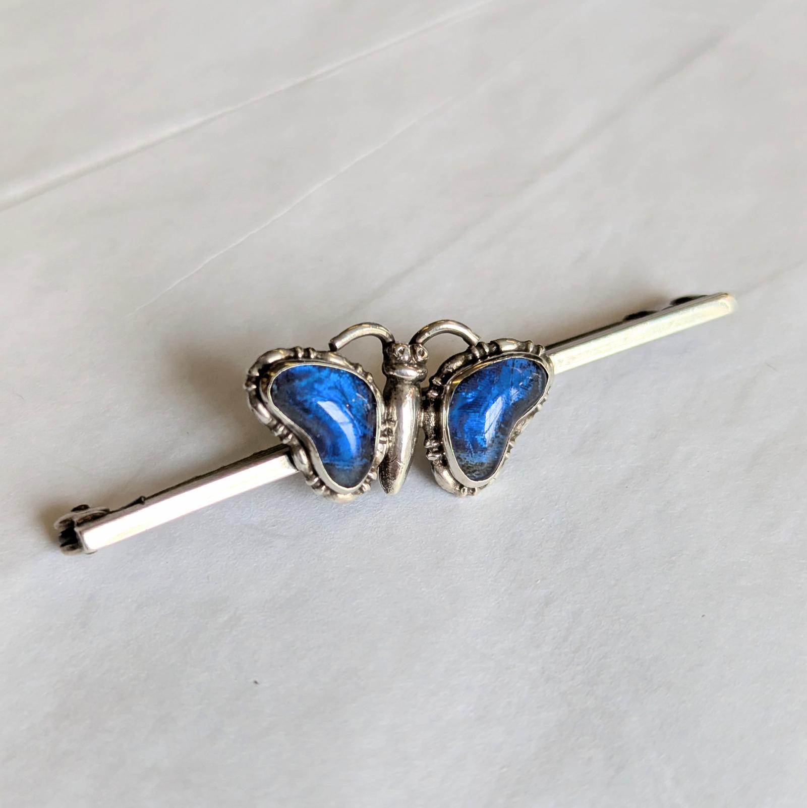 1920s Silver & Butterfly Wing Brooch (1 of 6)