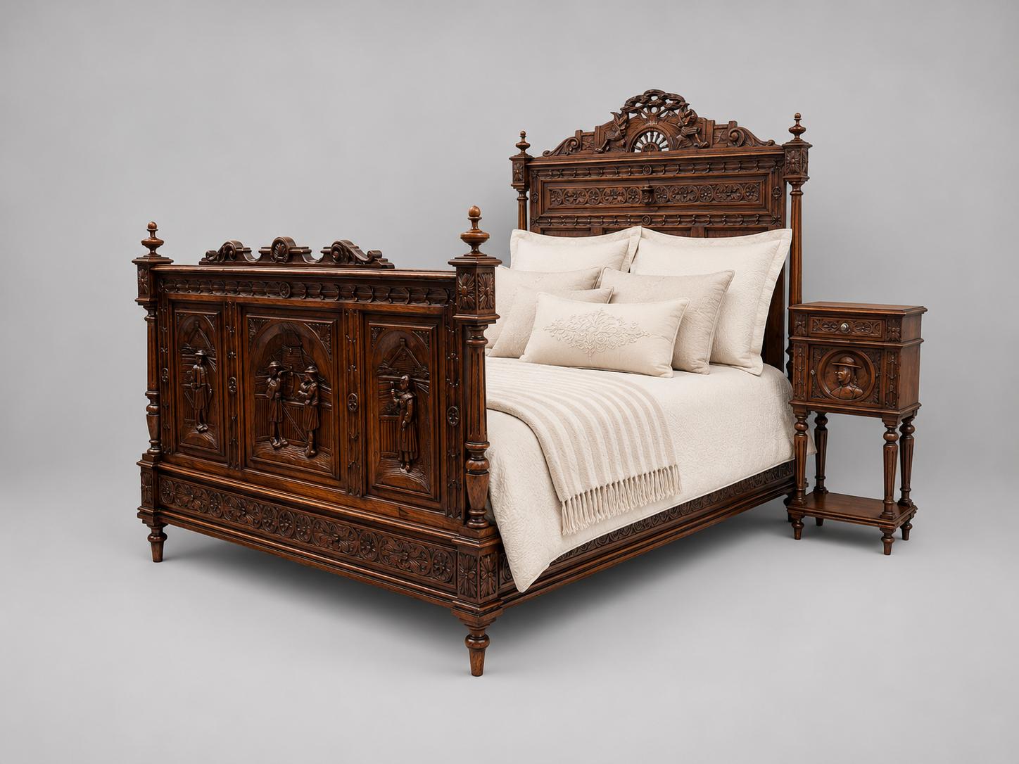 French Breton Carved Double Bed Frame, Pot Cupboard & Chairs (1 of 23) French Breton Carved Double Bed Frame, Pot Cupboard & Chairs (1 of 23)