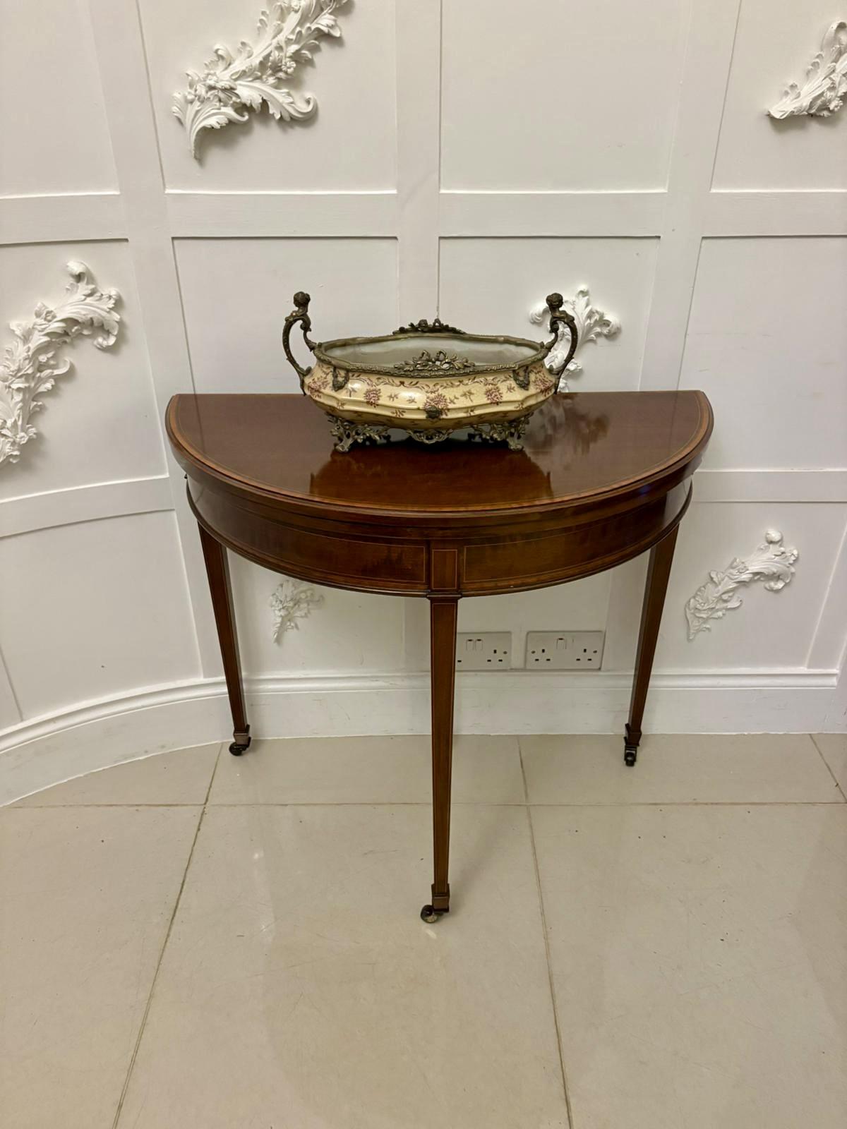 Elegant Late Victorian Antique Mahogany & Satinwood Inlaid Demi-lune Card Table / Console Table (1 of 11) Elegant Late Victorian Antique Mahogany & Satinwood Inlaid Demi-lune Card Table / Console Table (1 of 11)