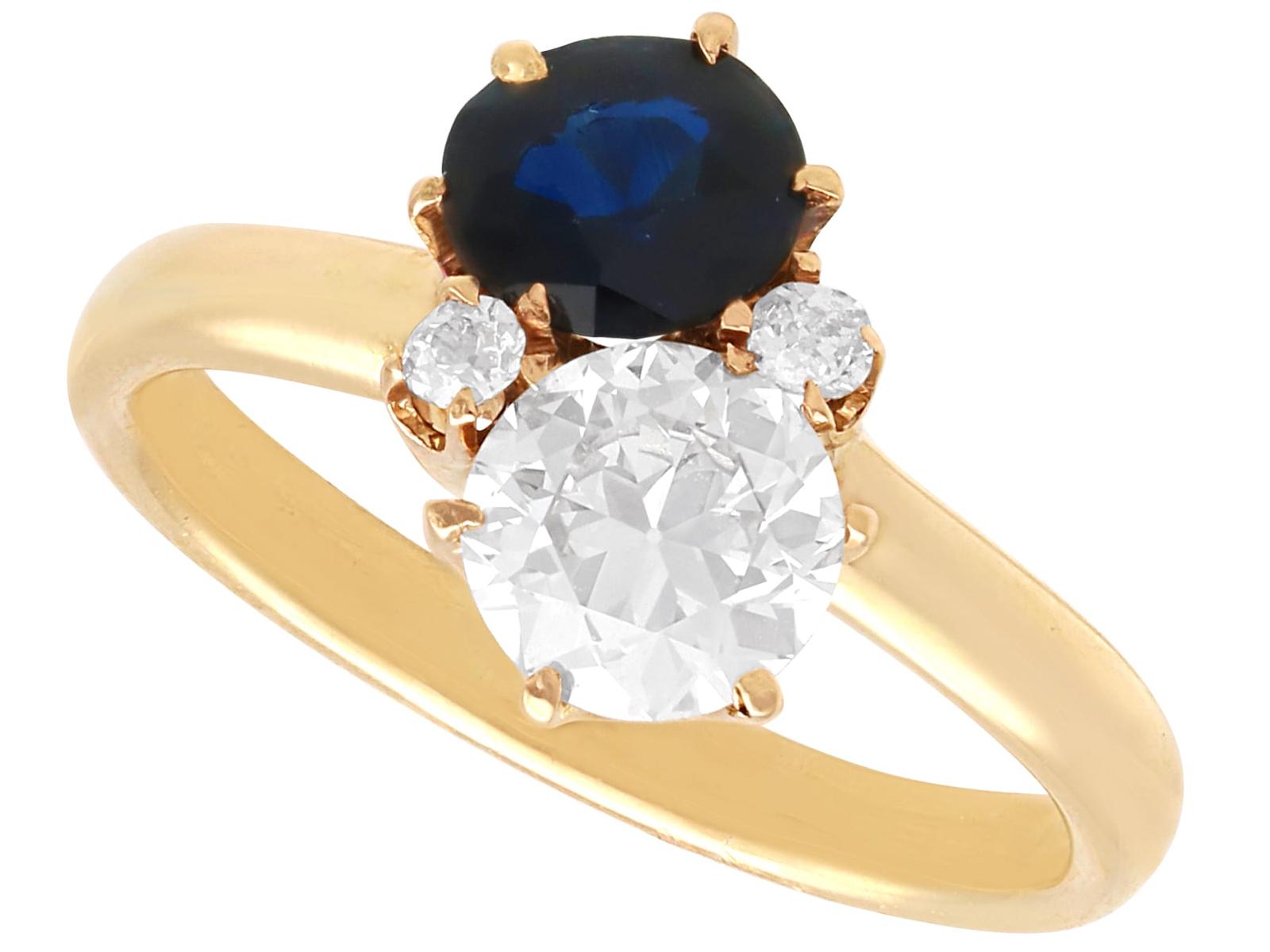 Antique 0.78ct Sapphire & 0.88ct Diamond, 14k Yellow Gold Ring c.1910 (1 of 13)