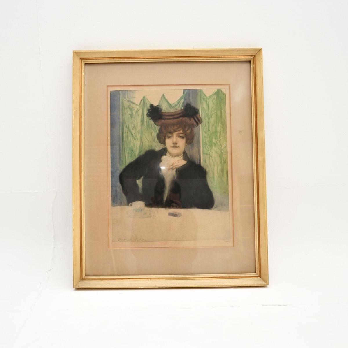 Antique Signed Lithograph Print by Manuel Robbe – The Cigarette (1 of 8) Antique Signed Lithograph Print by Manuel Robbe – The Cigarette (1 of 8)