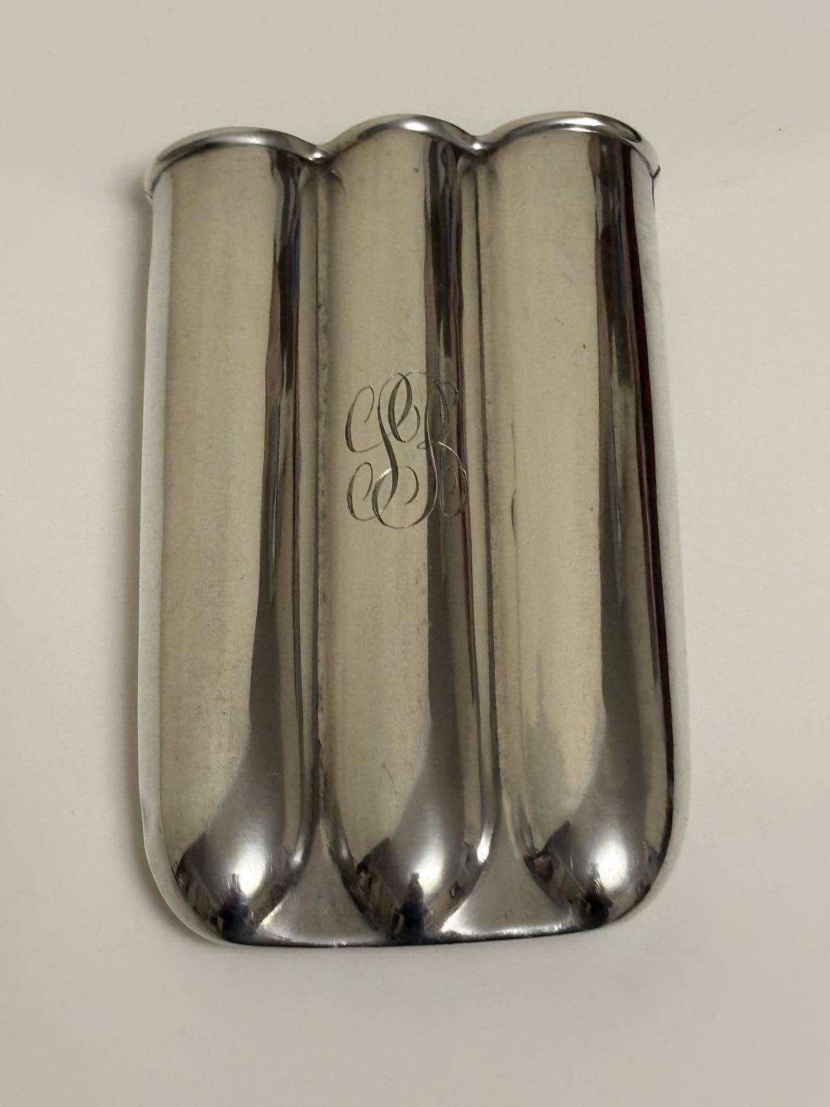 Sterling Silver 3 Section Cigar Case with Gilded Interior 1914 Albert Sydenham (1 of 14)