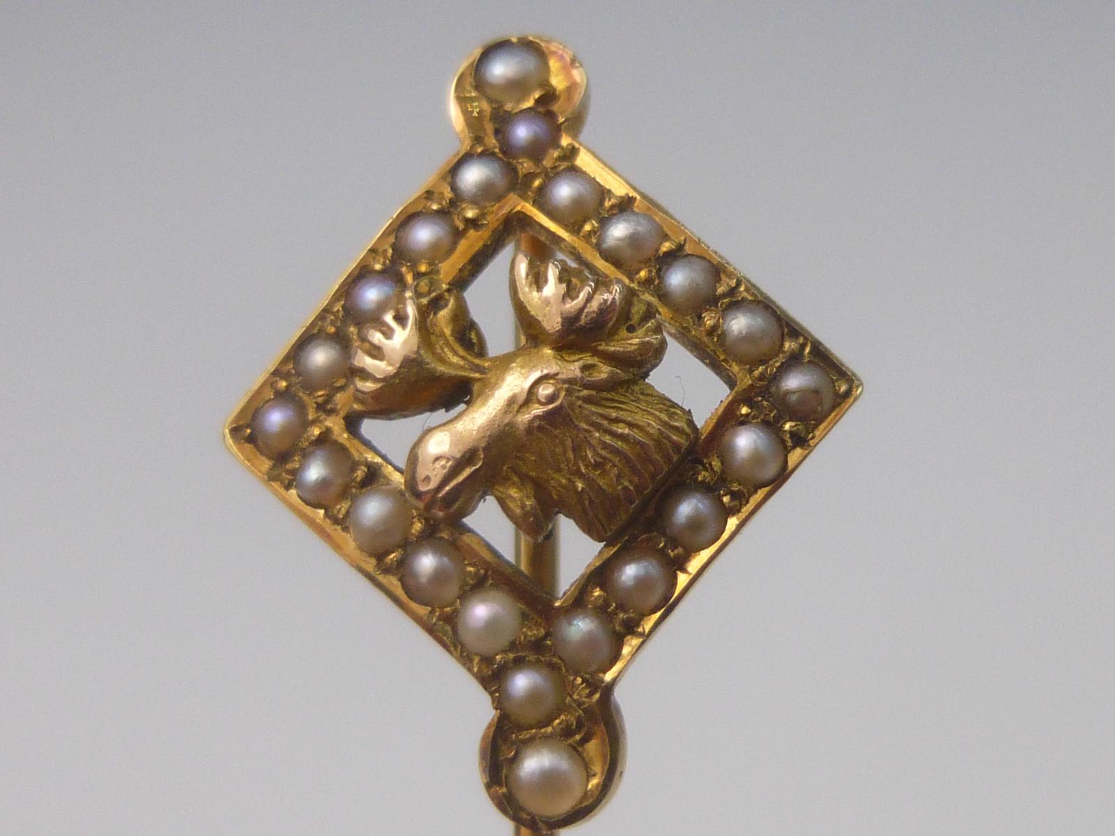 Gold & Pearl Moose Stickpin (1 of 6)