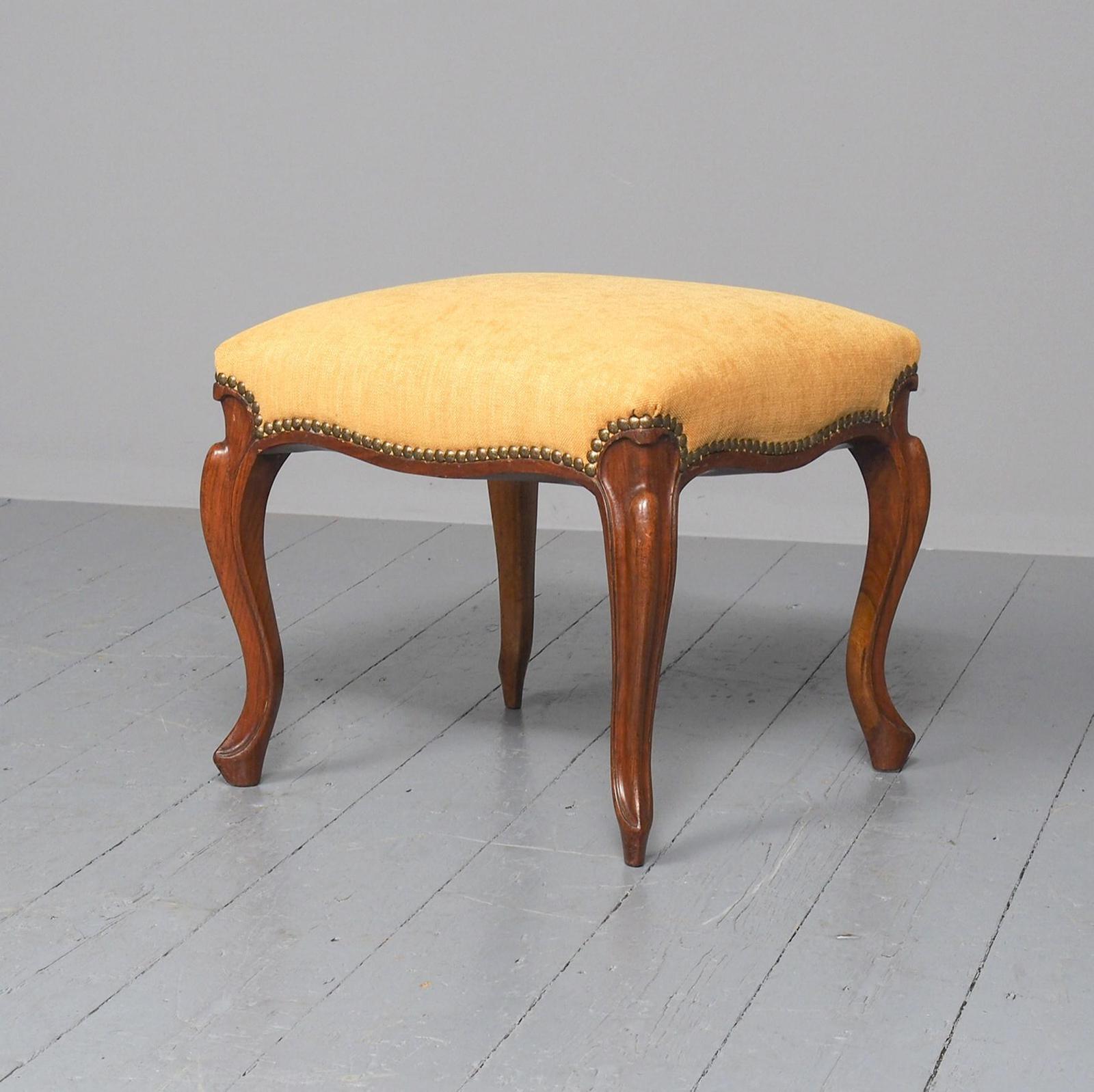 Victorian Carved Walnut Cabriole Leg Stool (1 of 6)