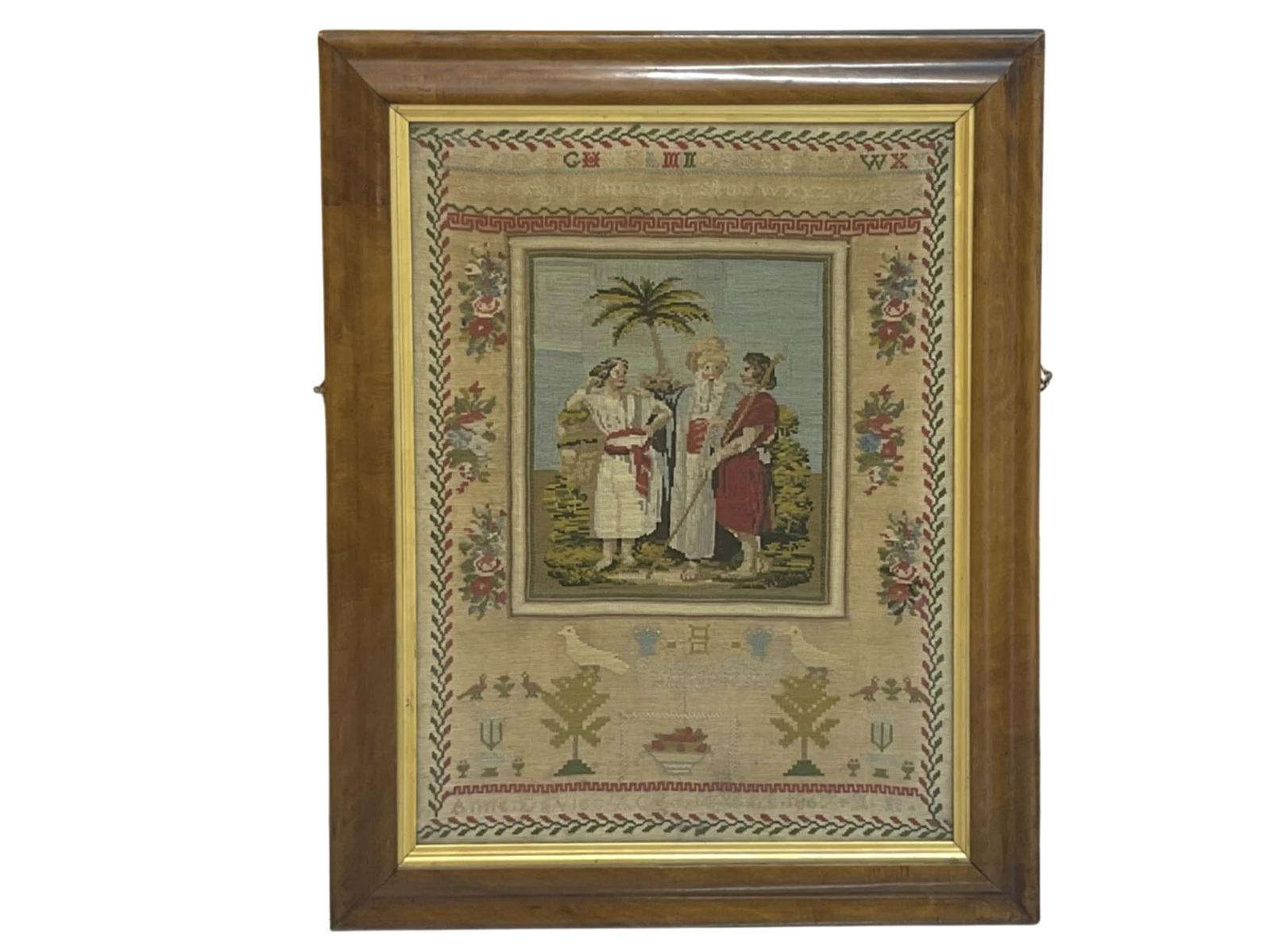 Victorian Woolwork Sampler Alphabet / Trees / Biblical / Birds / Foliage by Anne Davies Aged 14 c.1867 (1 of 8) Victorian Woolwork Sampler Alphabet / Trees / Biblical / Birds / Foliage by Anne Davies Aged 14 c.1867 (1 of 8)