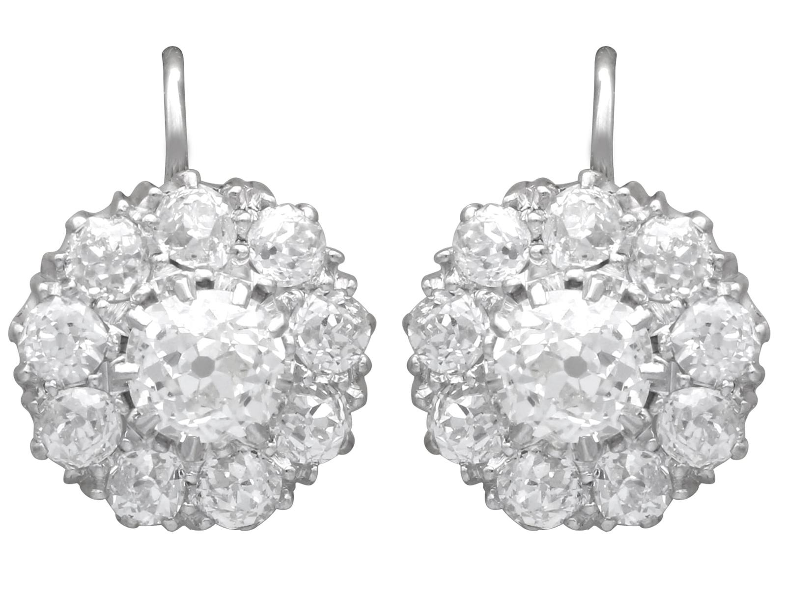 Antique 2.50ct Diamond and Platinum Cluster Earrings Circa 1900 (1 of 15)