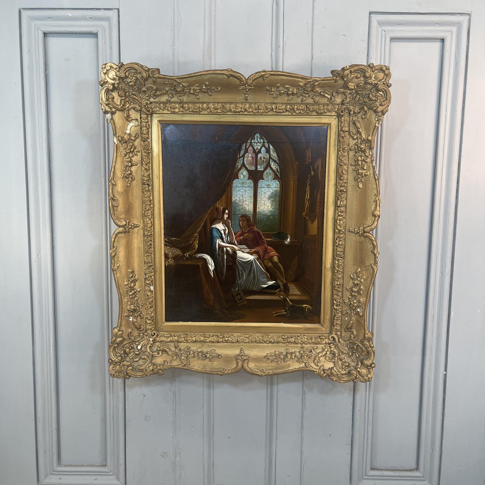 Antique Pre-raphaelite Style Oil Painting Portrait Study of a Gentleman Reading to a Damsel (1 of 10) Antique Pre-raphaelite Style Oil Painting Portrait Study of a Gentleman Reading to a Damsel (1 of 10)