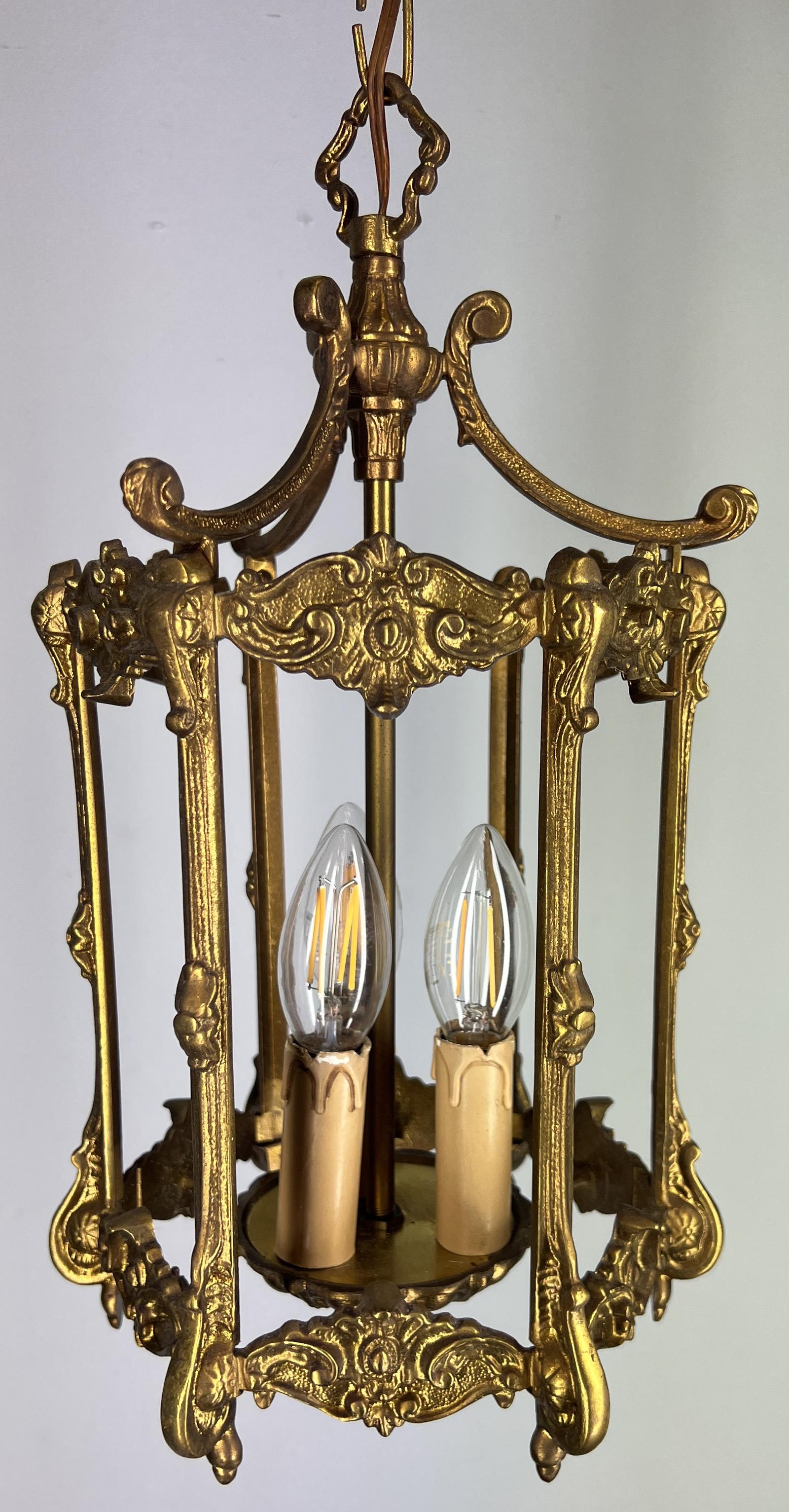 Pendant Light Vintage French Gilt Hanging Lantern 3 Bulb (1 of 10)