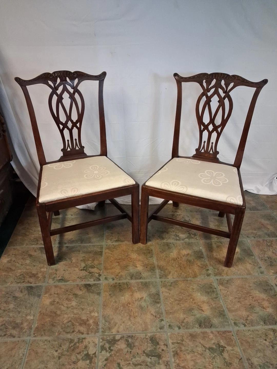 Antique Dining Chairs With Intricate Wood Carving And Beautiful Upholstery (1 of 14)