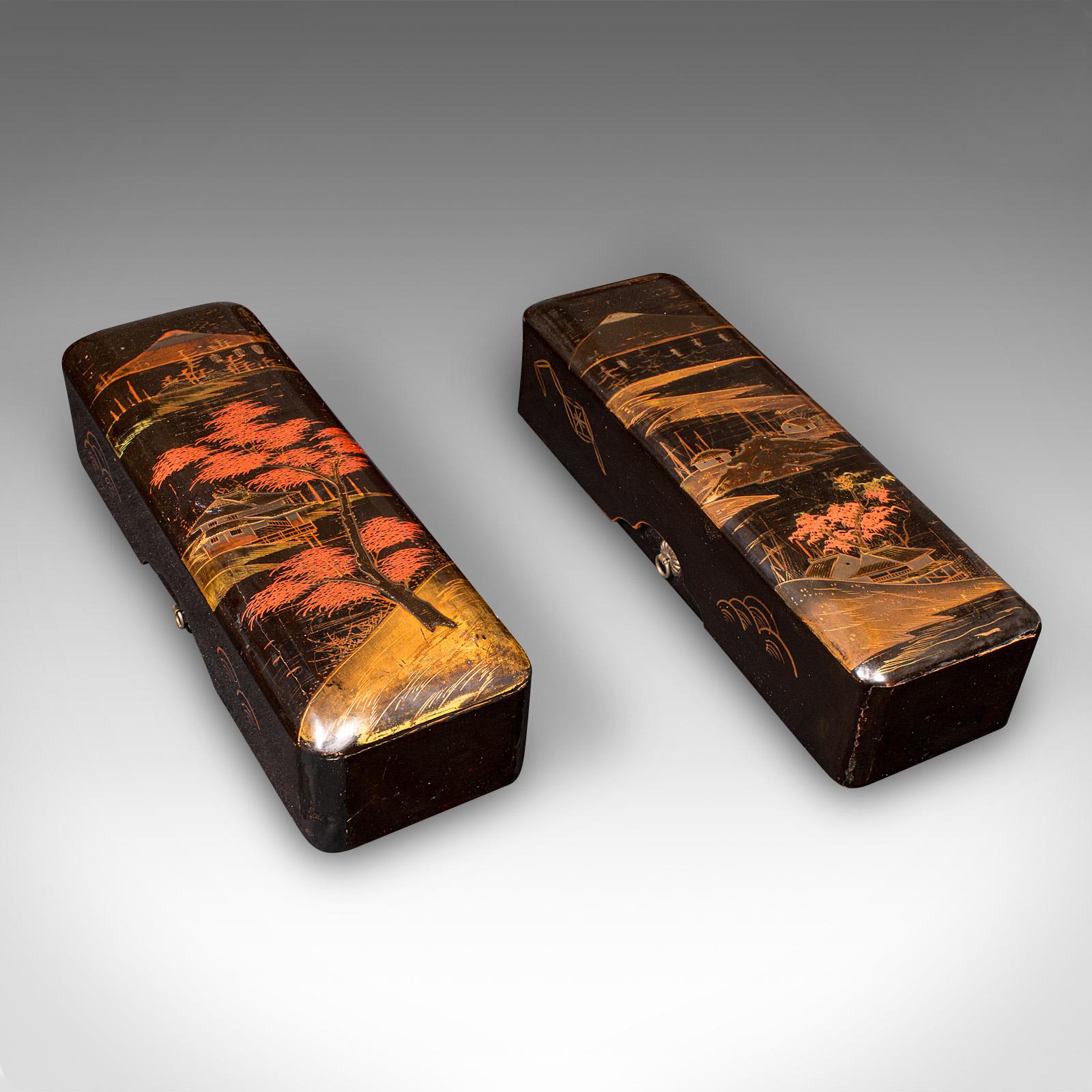 Pair of Antique Glove Boxes, Japanese Lacquered Lidded Dishes - Victorian c.1900 (1 of 9) Pair of Antique Glove Boxes, Japanese Lacquered Lidded Dishes - Victorian c.1900 (1 of 9)