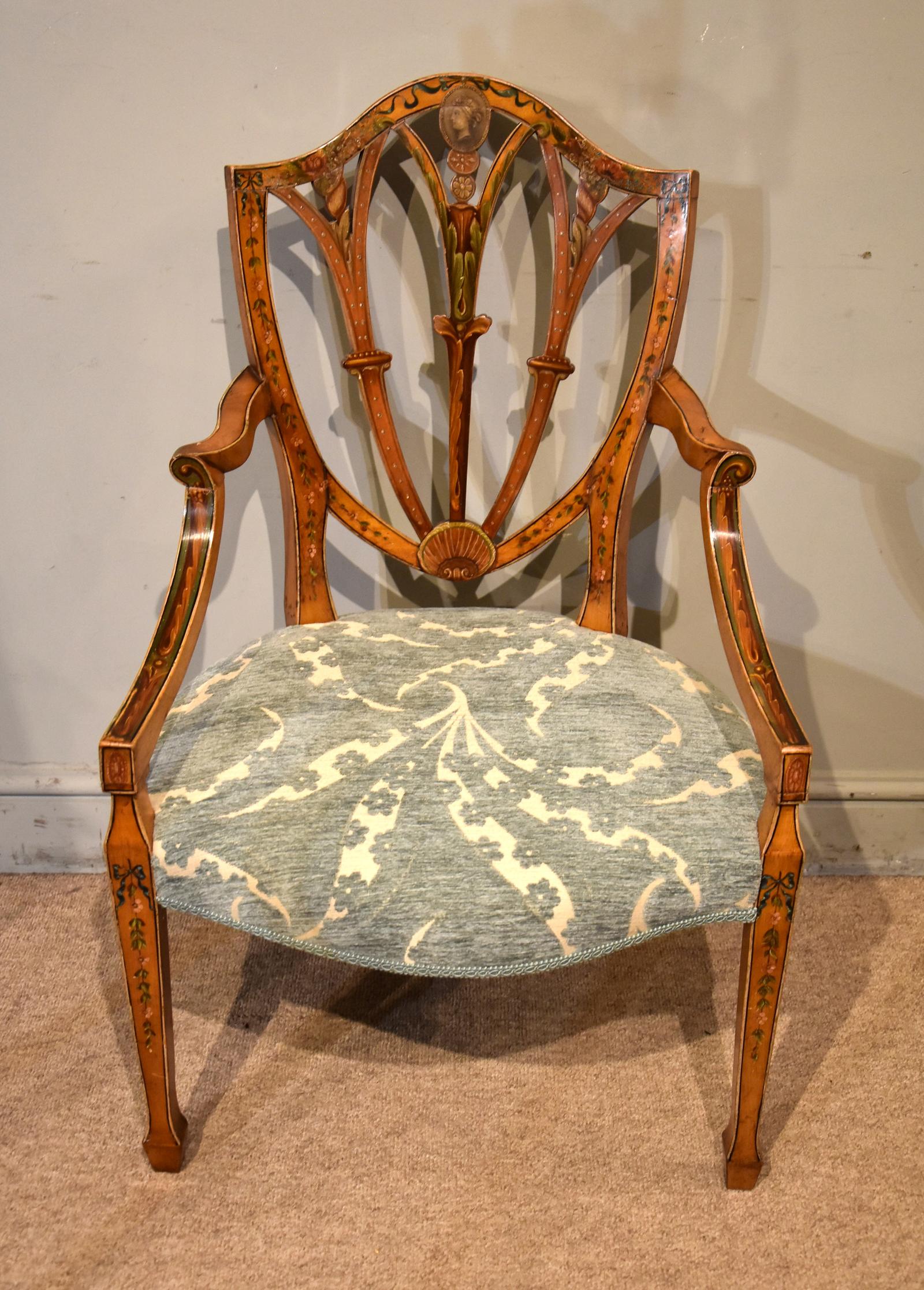 Late 19th Century Satinwood Painted Armchair (1 of 7)