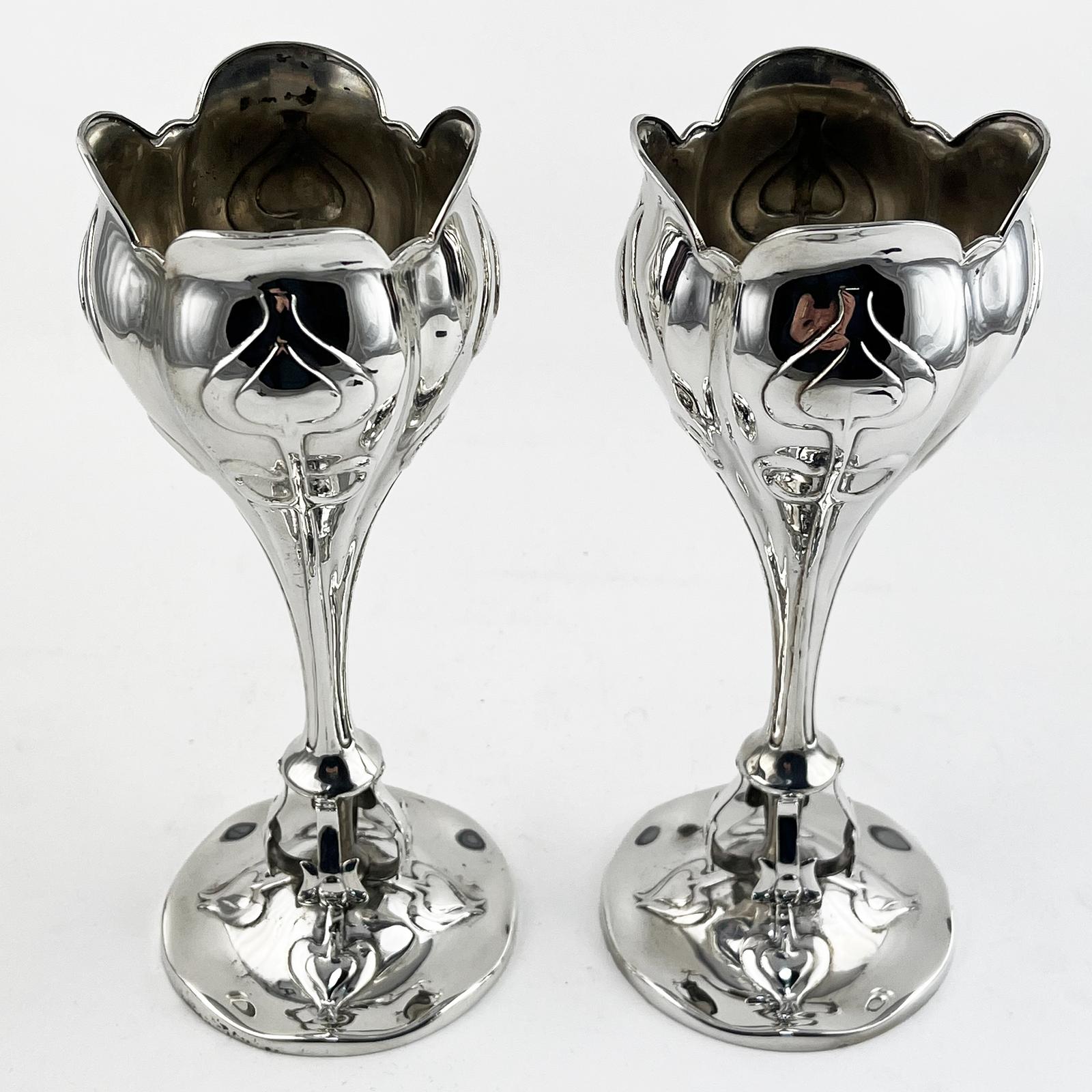 Pair of Art Nouveau Style Sterling Silver Vases (1 of 7) Pair of Art Nouveau Style Sterling Silver Vases (1 of 7)