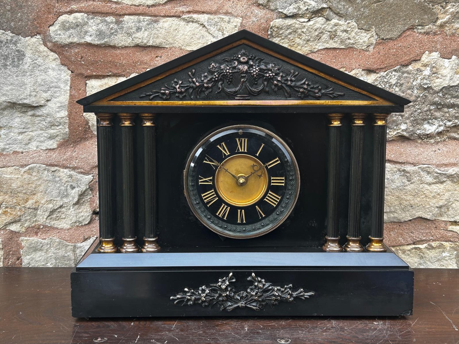 Architectural Slate Mantle Clock – Rare Movement - 8 Day Bell Striking (1 of 12)