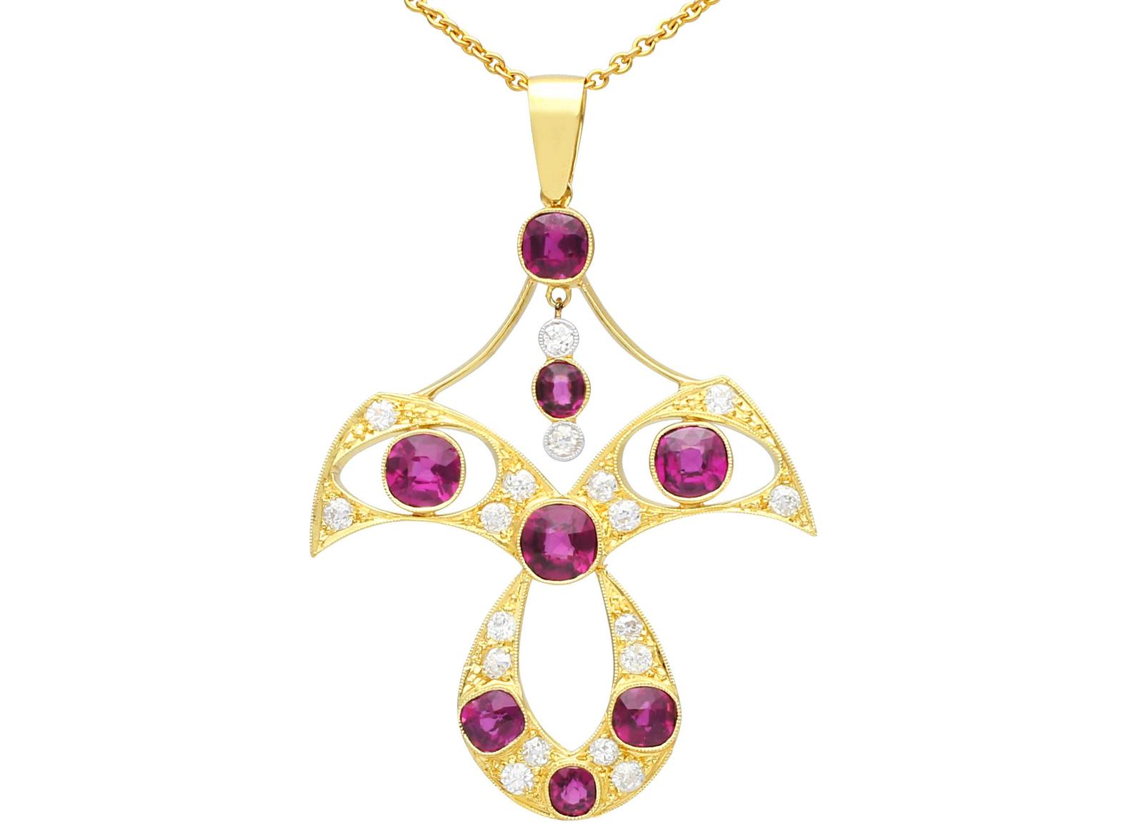Antique 4.52ct Garnet & 0.61ct Diamond & 12ct Yellow Gold Pendant c.1890 (1 of 13)