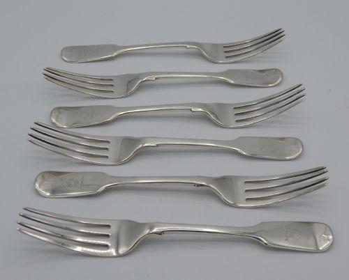 Six Early Victorian Fiddle Pattern Silver Table Forks (1 of 6)