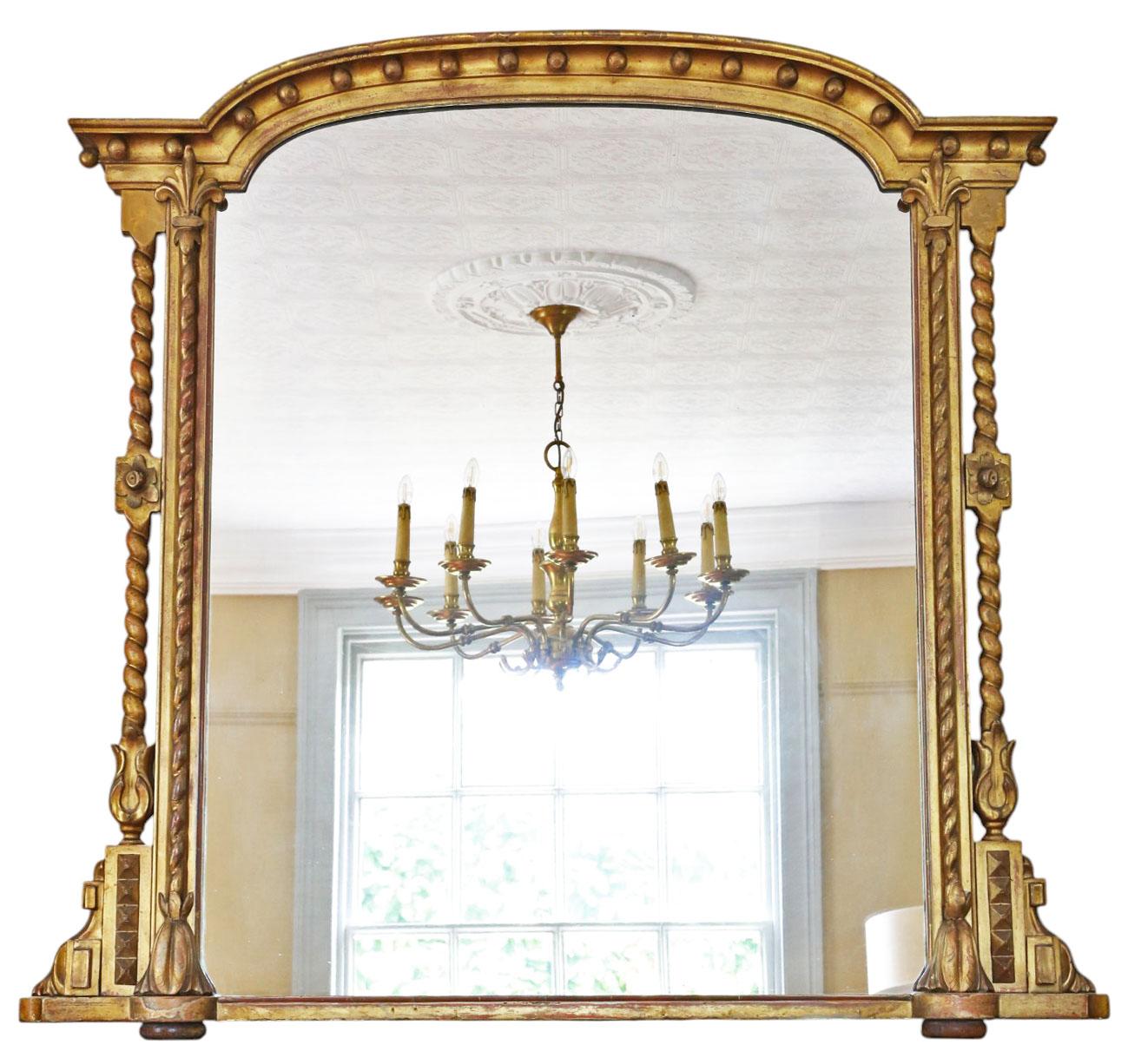 Large 19th Century Antique Giltwood Overmantel or Wall Mirror – Ornate Gold Statement Frame (1 of 6)