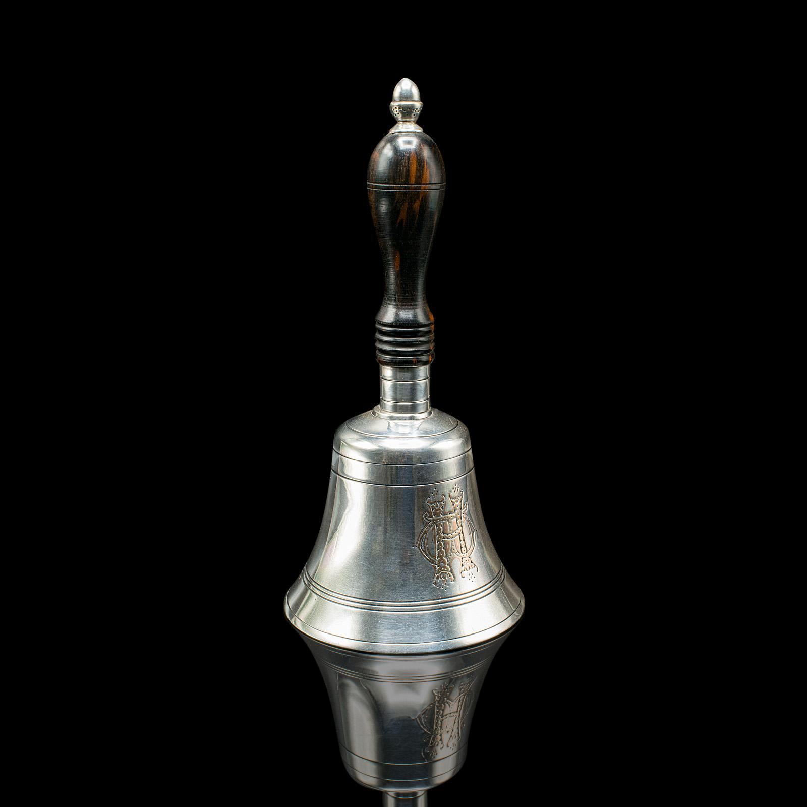 Antique Schoolmaster's Bell, English, Silver Plate, Coromandel Handle, Victorian (1 of 10)