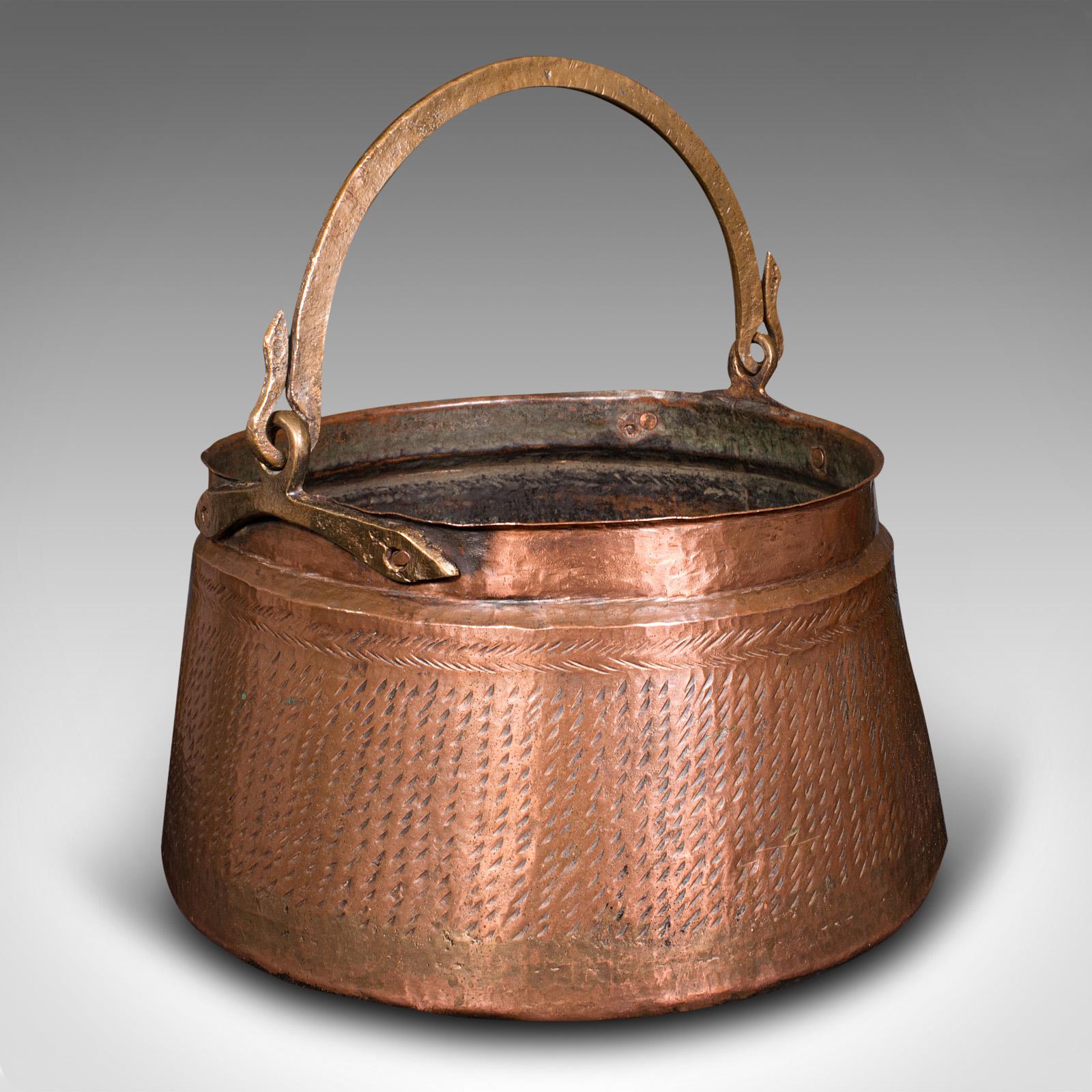Antique Fireside Fuel Basket, Indian, Copper, Bronze, Pan, Coal, Logs, Victorian (1 of 9)
