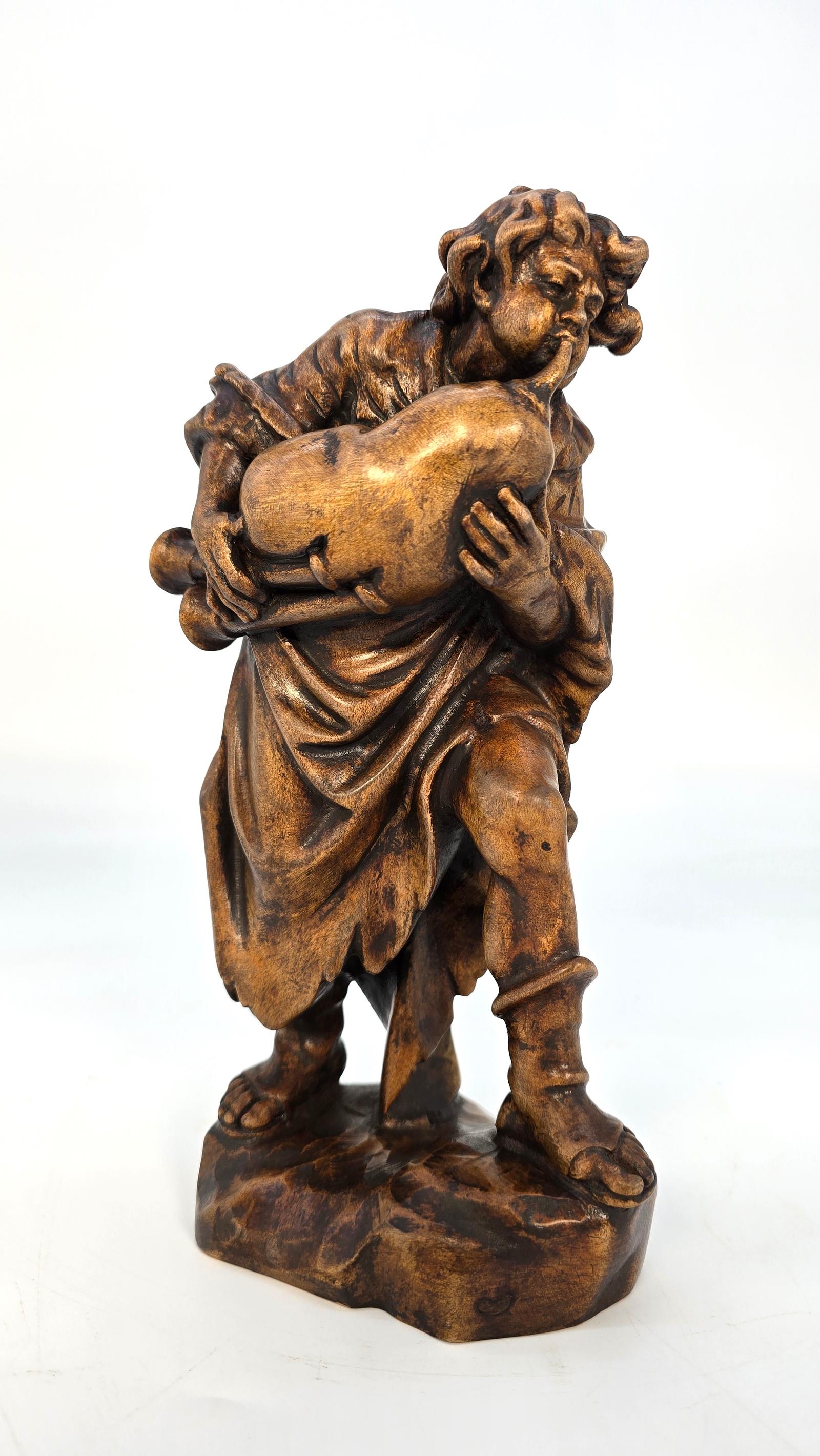 Black Forest Limewood Carved Figure of Medieval Young Man Playing Swiss Bagpipes (1 of 14)