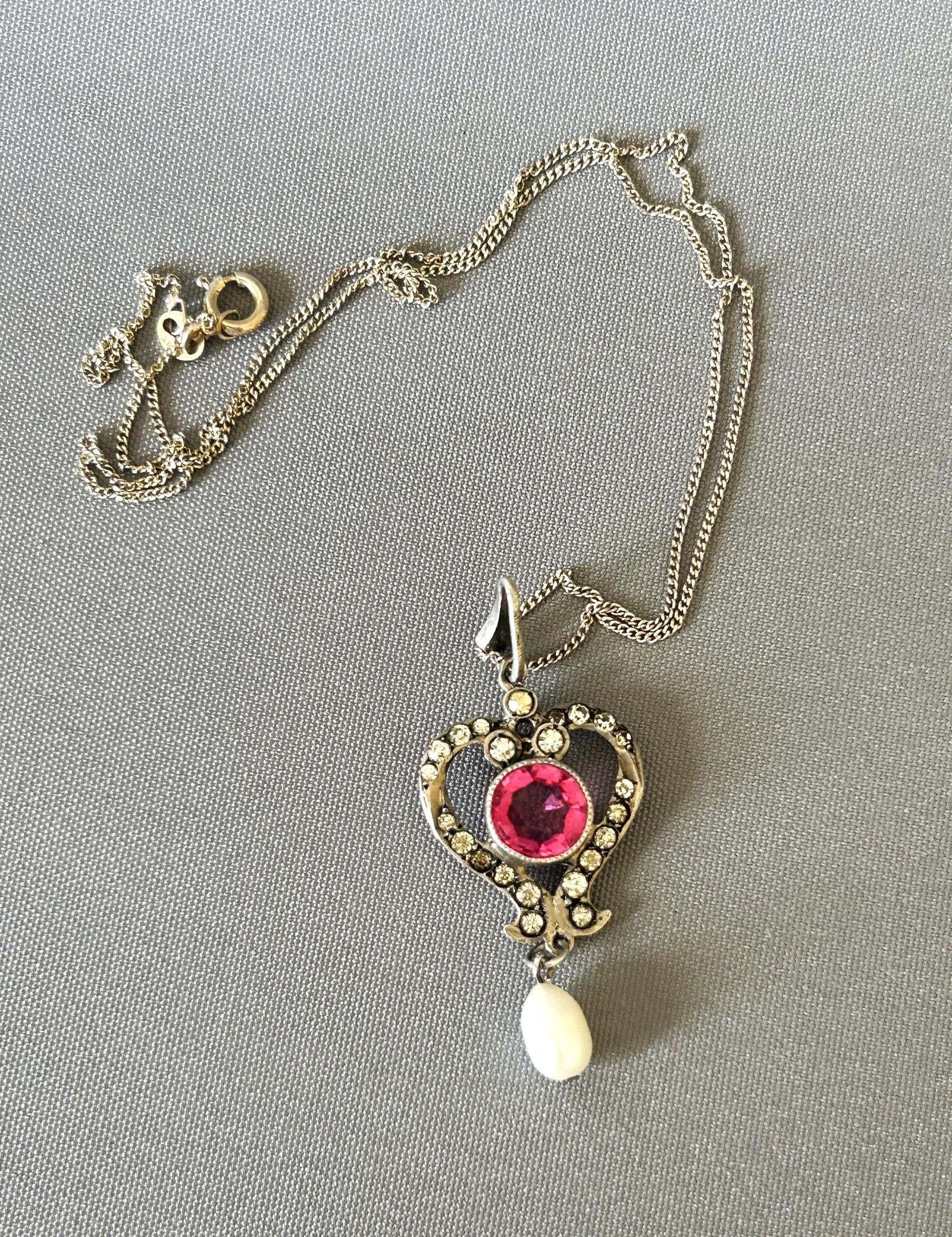 Art Nouveau Pink Topaz & Diamond Paste Pendant Necklace (1 of 6) Art Nouveau Pink Topaz & Diamond Paste Pendant Necklace (1 of 6)