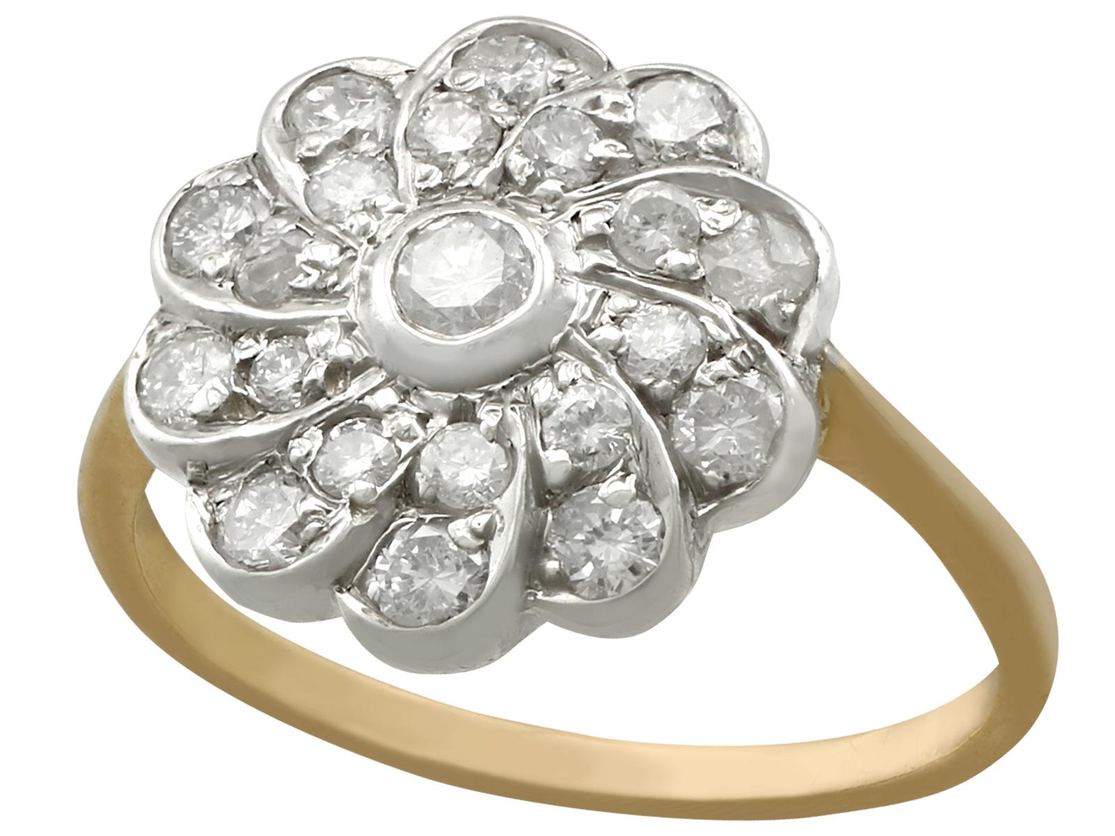 Vintage 0.68ct Diamond & 14ct Yellow Gold Cluster Ring c.1940 (1 of 9)