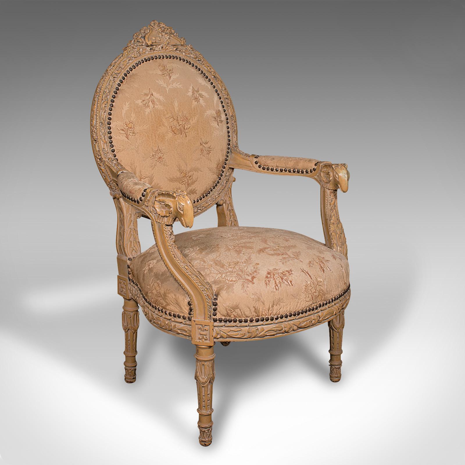 Antique Carved Armchair, French, Show Frame, Fauteuil Chair, Victorian c.1870 (1 of 12)