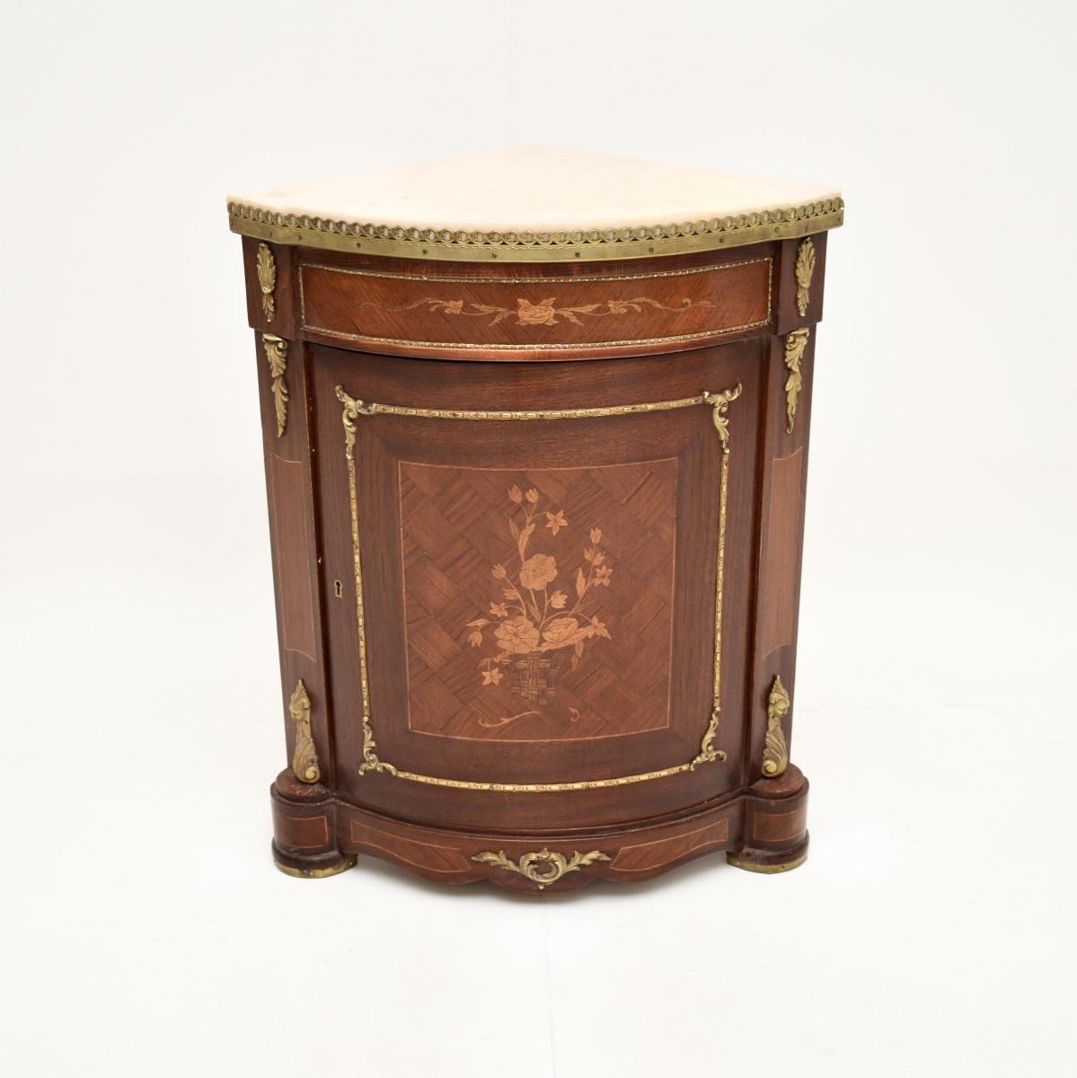 French Inlaid Walnut Marble Top Corner Cabinet (1 of 10) French Inlaid Walnut Marble Top Corner Cabinet (1 of 10)