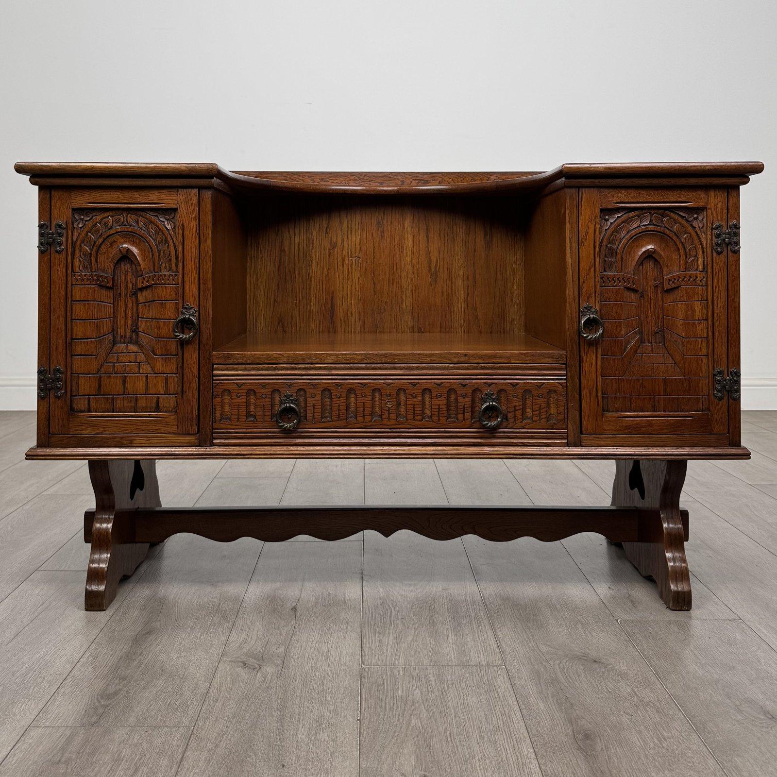 Vintage Oak Telephone Seat | Carved Hall Bench with Cupboards | AF-6712 (1 of 12) Vintage Oak Telephone Seat | Carved Hall Bench with Cupboards | AF-6712 (1 of 12)