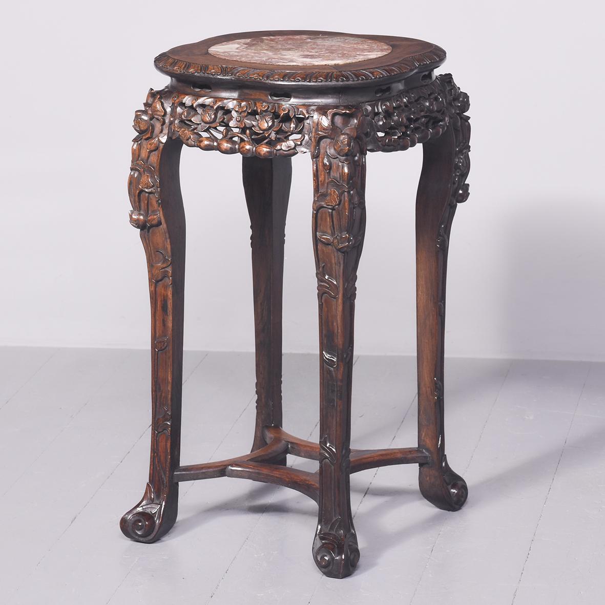 Large Carved Hardwood Qing Dynasty Marble Inset Plant Stand (1 of 9)