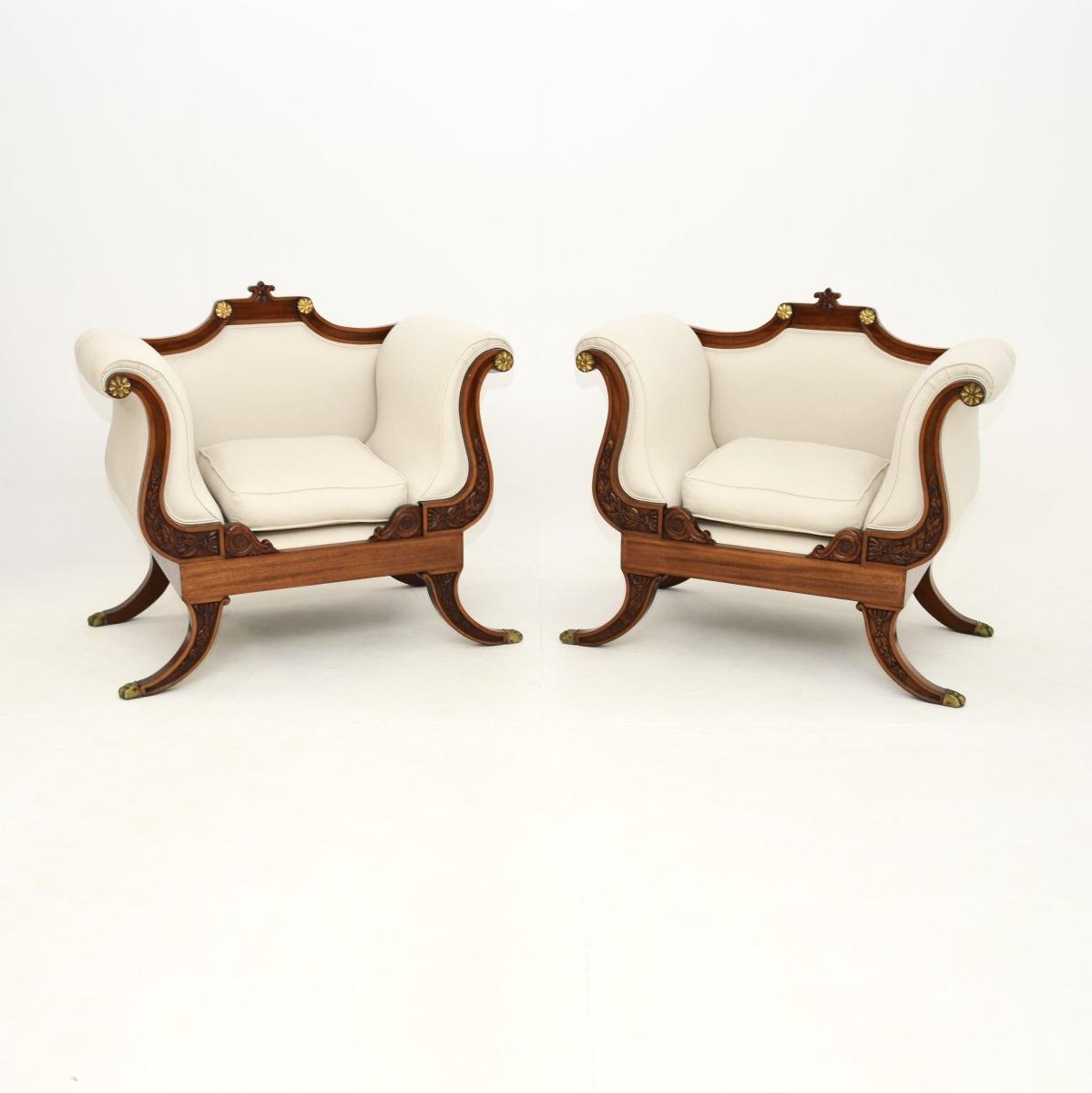 Pair of Large Antique Regency Style Mahogany Armchairs (1 of 12)