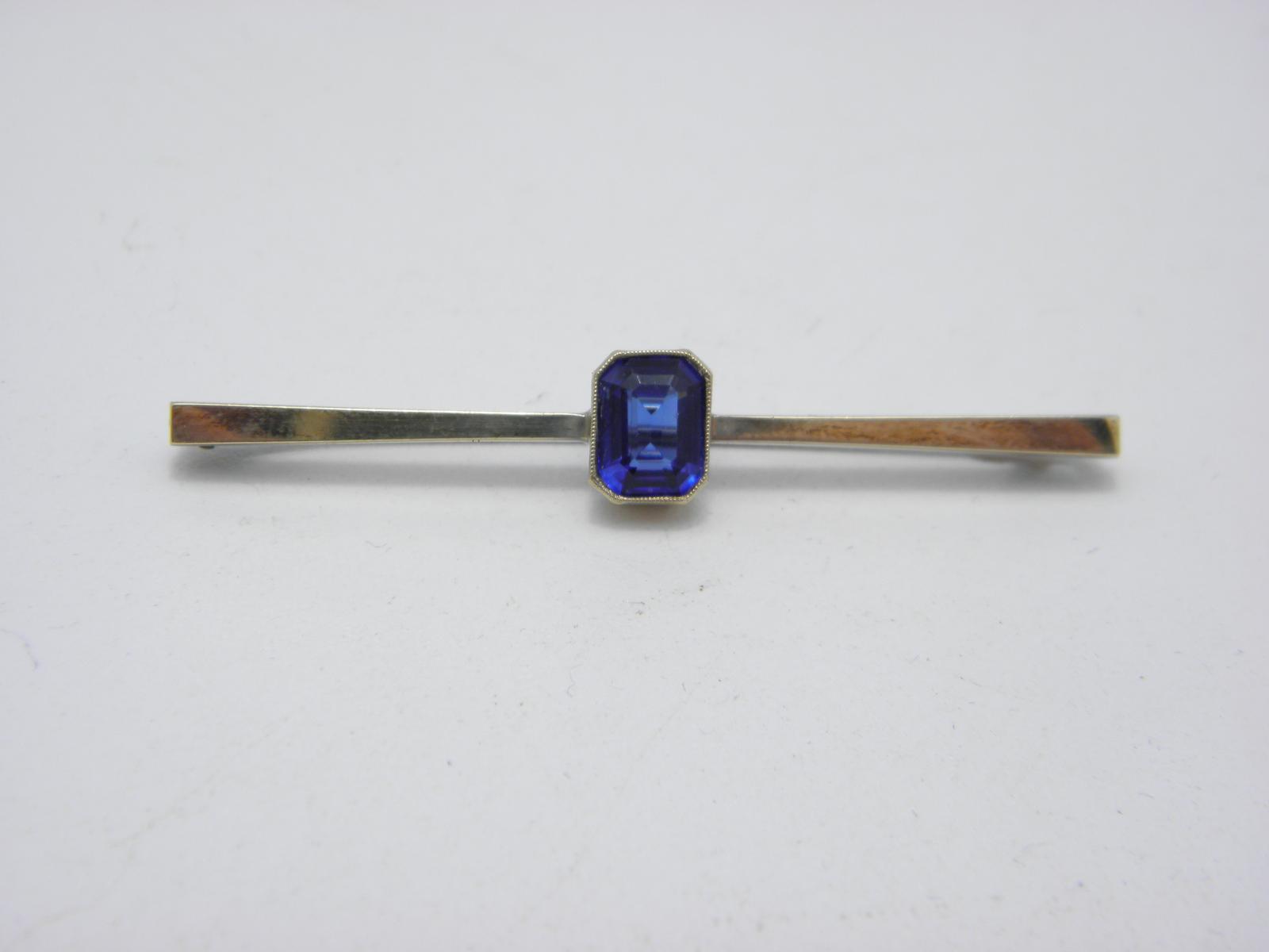 Antique 9ct Gold Ceylon Sapphire Bar Brooch Pin C1920 Very High Quality HG&S (1 of 11)