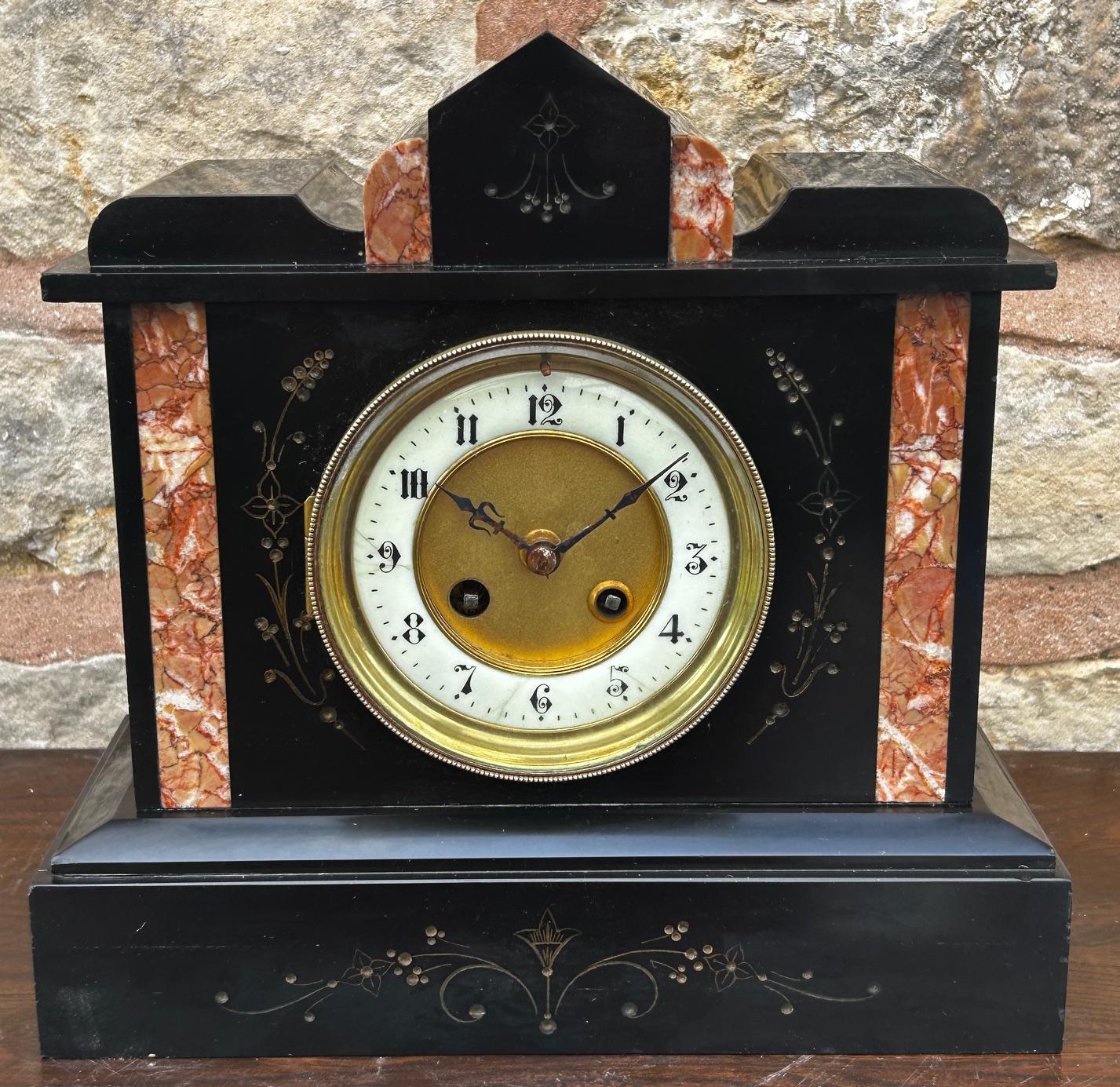 Sleek Antique French Slate Architectural Striking Mantel Clock (1 of 10) Sleek Antique French Slate Architectural Striking Mantel Clock (1 of 10)