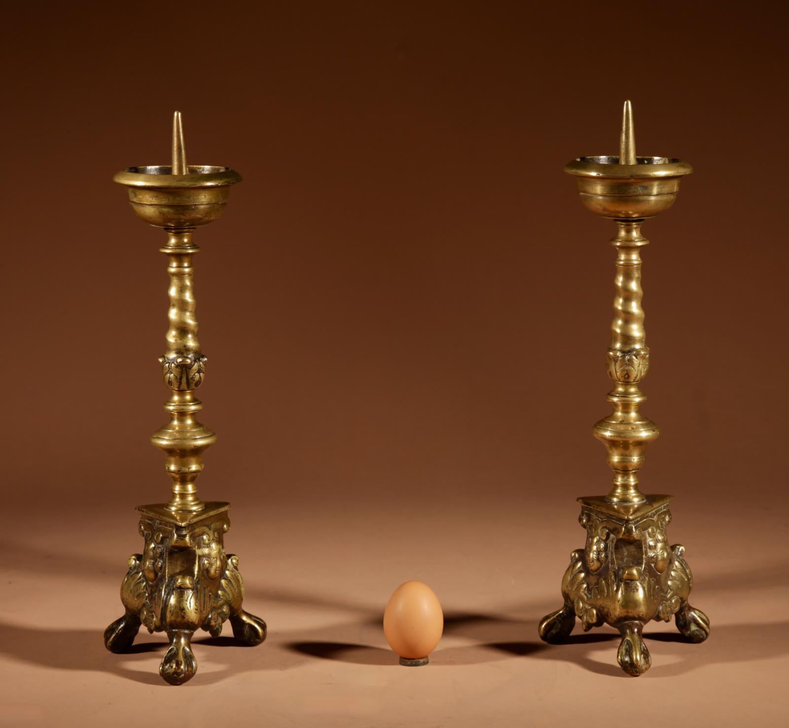 Real Pair of Original Southern Netherlands (Flemish) Brass Pricket Candle Sticks c.1680 (1 of 10)