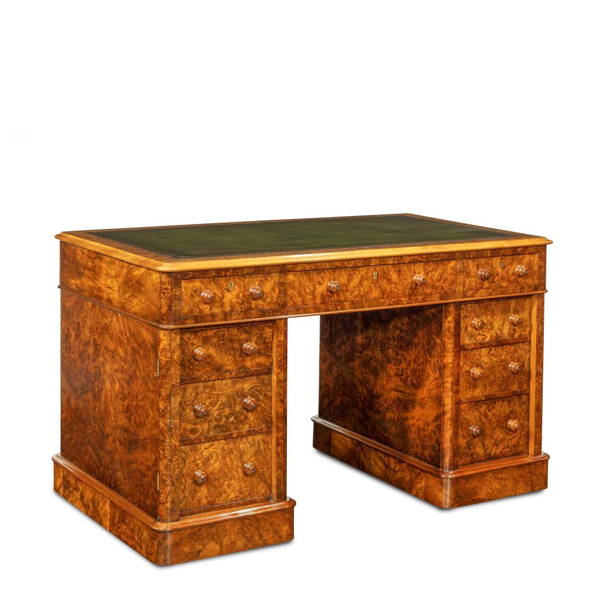 Victorian Burr Walnut Free Standing Pedestal Desk by Druce & Co (1 of 8) Victorian Burr Walnut Free Standing Pedestal Desk by Druce & Co (1 of 8)