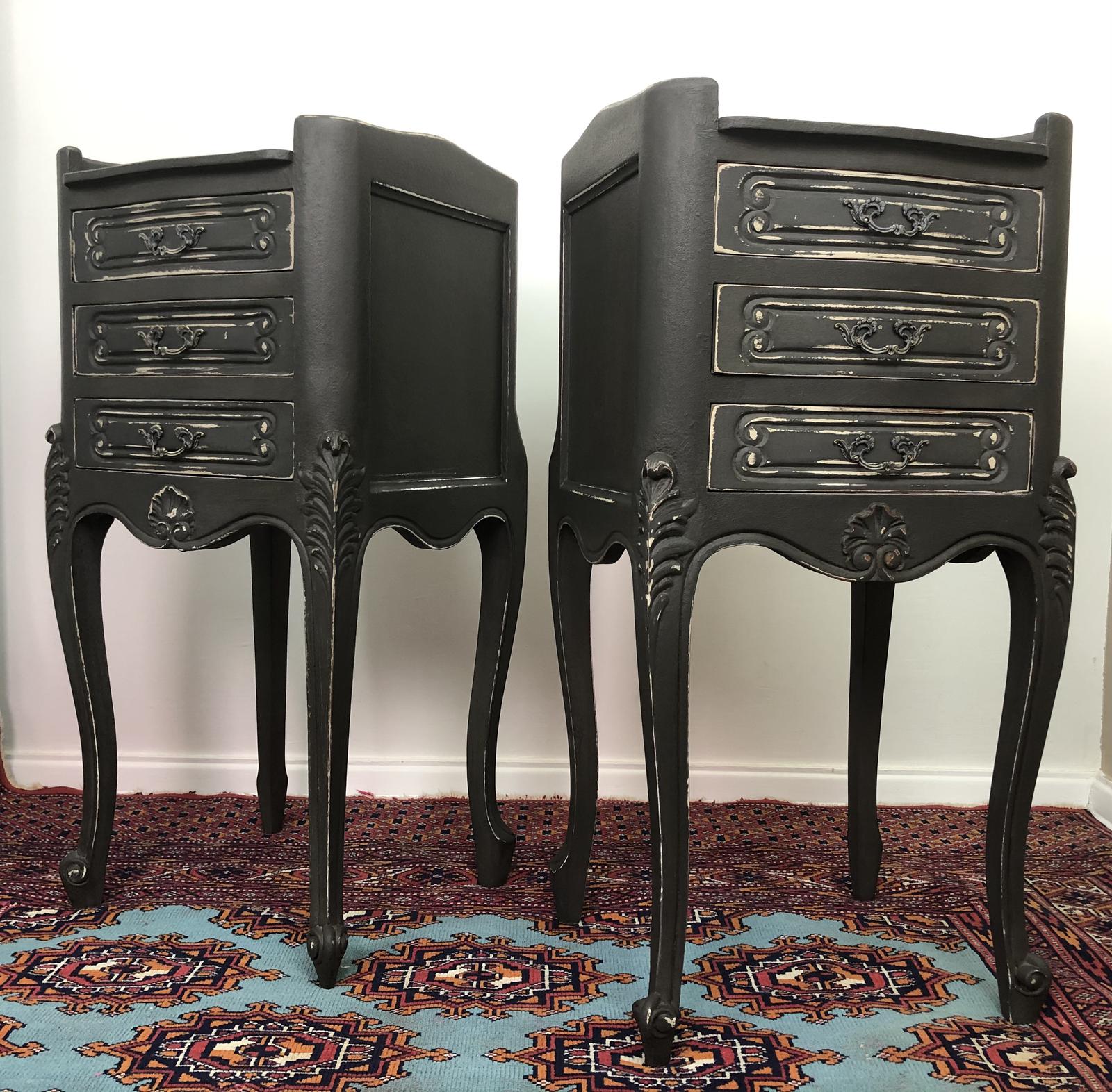 Vintage French Bedside Cabinets Painted In Rustic Charcoal Grey (1 of 10) Vintage French Bedside Cabinets Painted In Rustic Charcoal Grey (1 of 10)