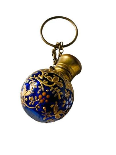 Antique Moser Enamel & Gilt Bristol Blue Glass Spherical Miniature Chatelaine Perfume Scent Bottle c.1880 (1 of 9) Antique Moser Enamel & Gilt Bristol Blue Glass Spherical Miniature Chatelaine Perfume Scent Bottle c.1880 (1 of 9)