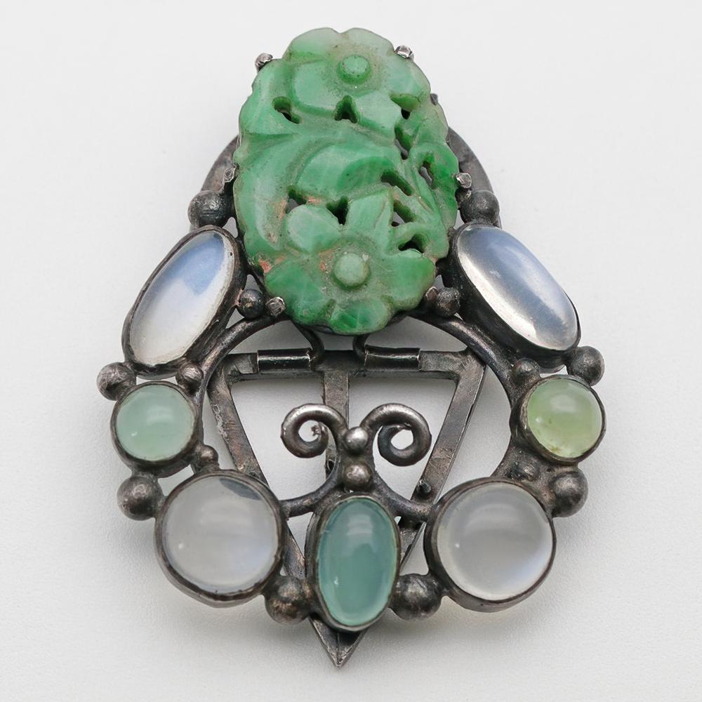 Arts & Crafts Dorrie Nossiter Clip, Rare Jade, Moonstone & Chrysoprase (1 of 3) Arts & Crafts Dorrie Nossiter Clip, Rare Jade, Moonstone & Chrysoprase (1 of 3)