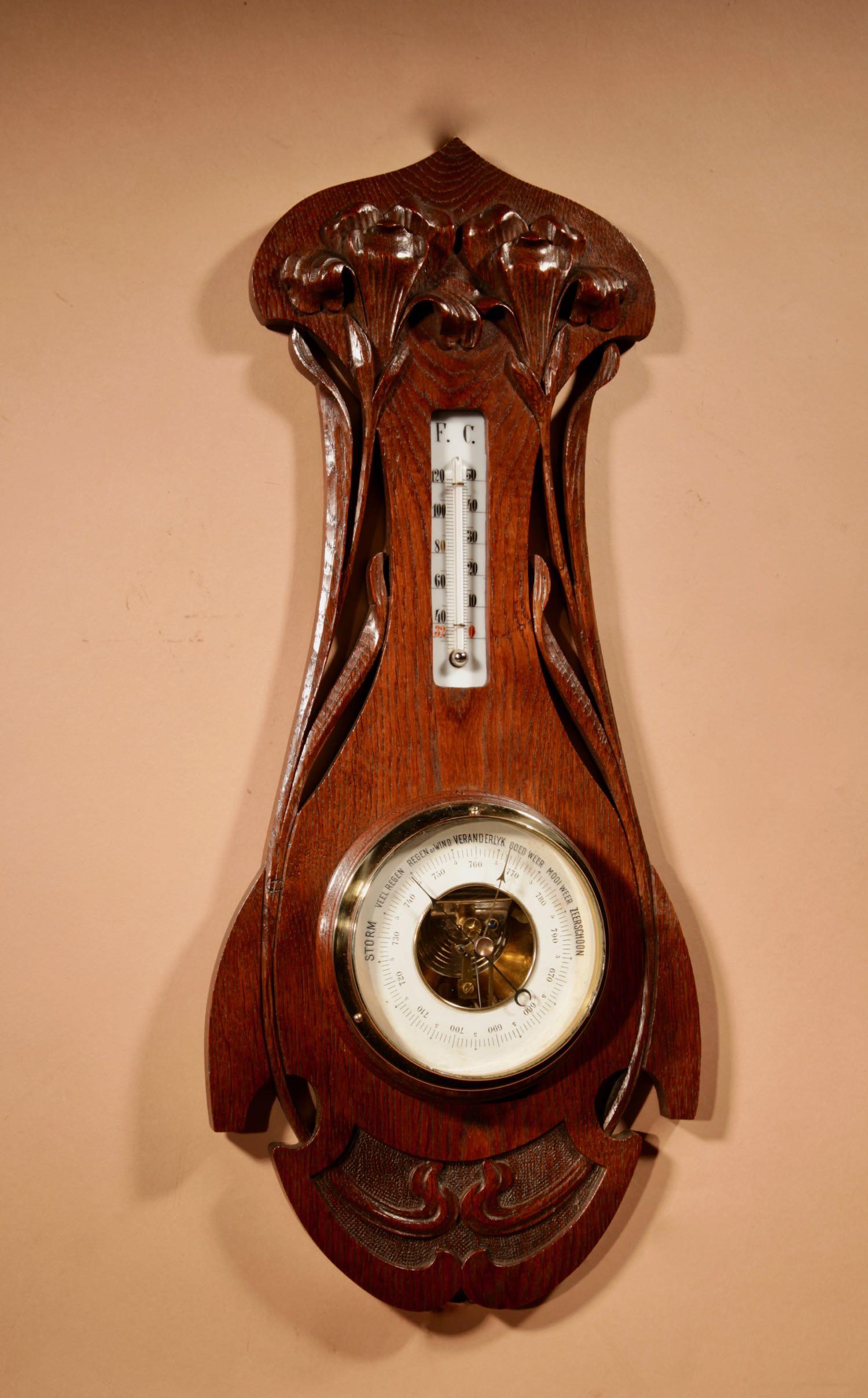 Art Nouveau Very Stylish Dutch Oak Barometer (1 of 13) Art Nouveau Very Stylish Dutch Oak Barometer (1 of 13)