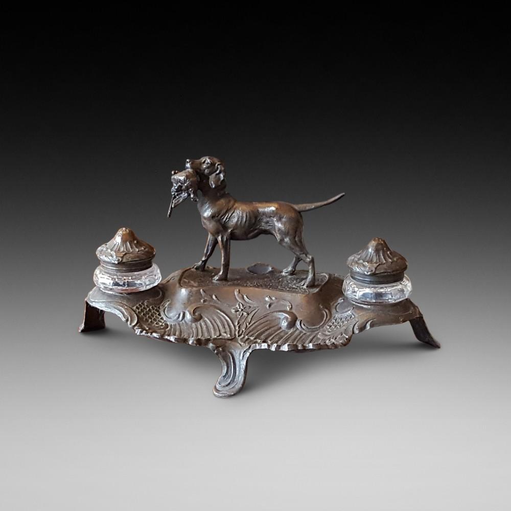 Spelter Inkstand Centred with Gun Dog (1 of 4)