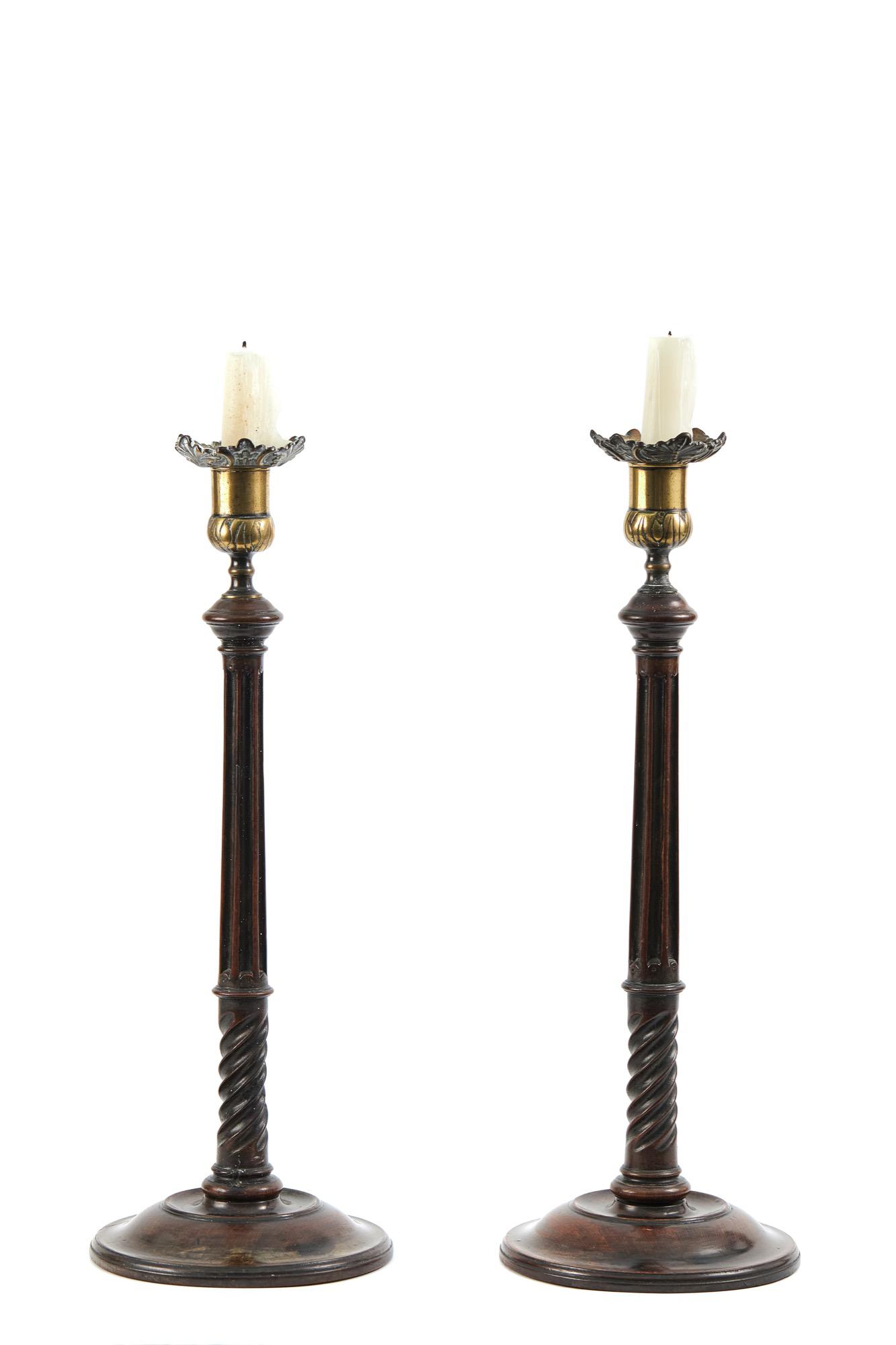 Pair of Antique Mahogany Candlesticks (1 of 6) Pair of Antique Mahogany Candlesticks (1 of 6)