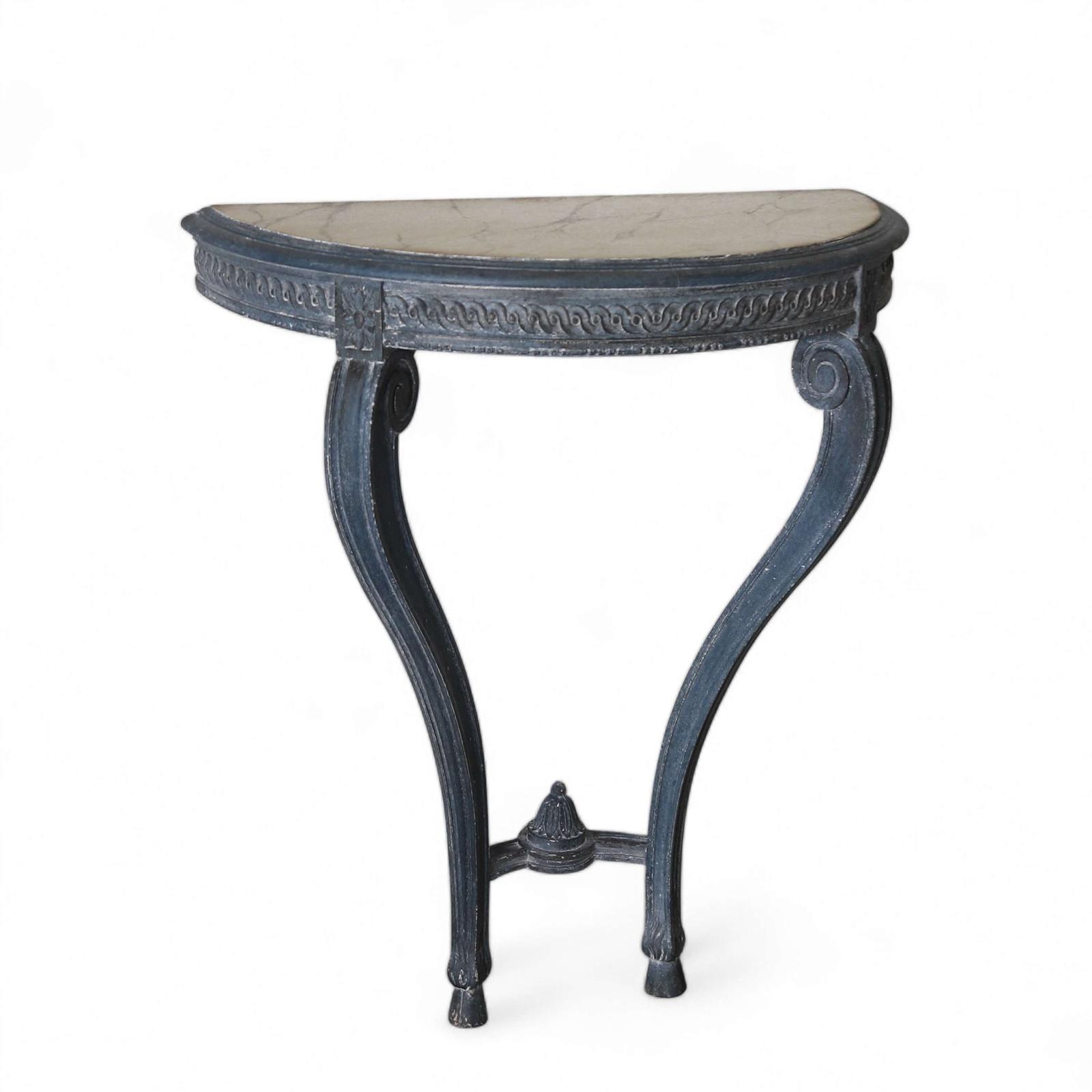 French c1850 Demi Lune Console Table Faux Marble Top later painted (1 of 12)